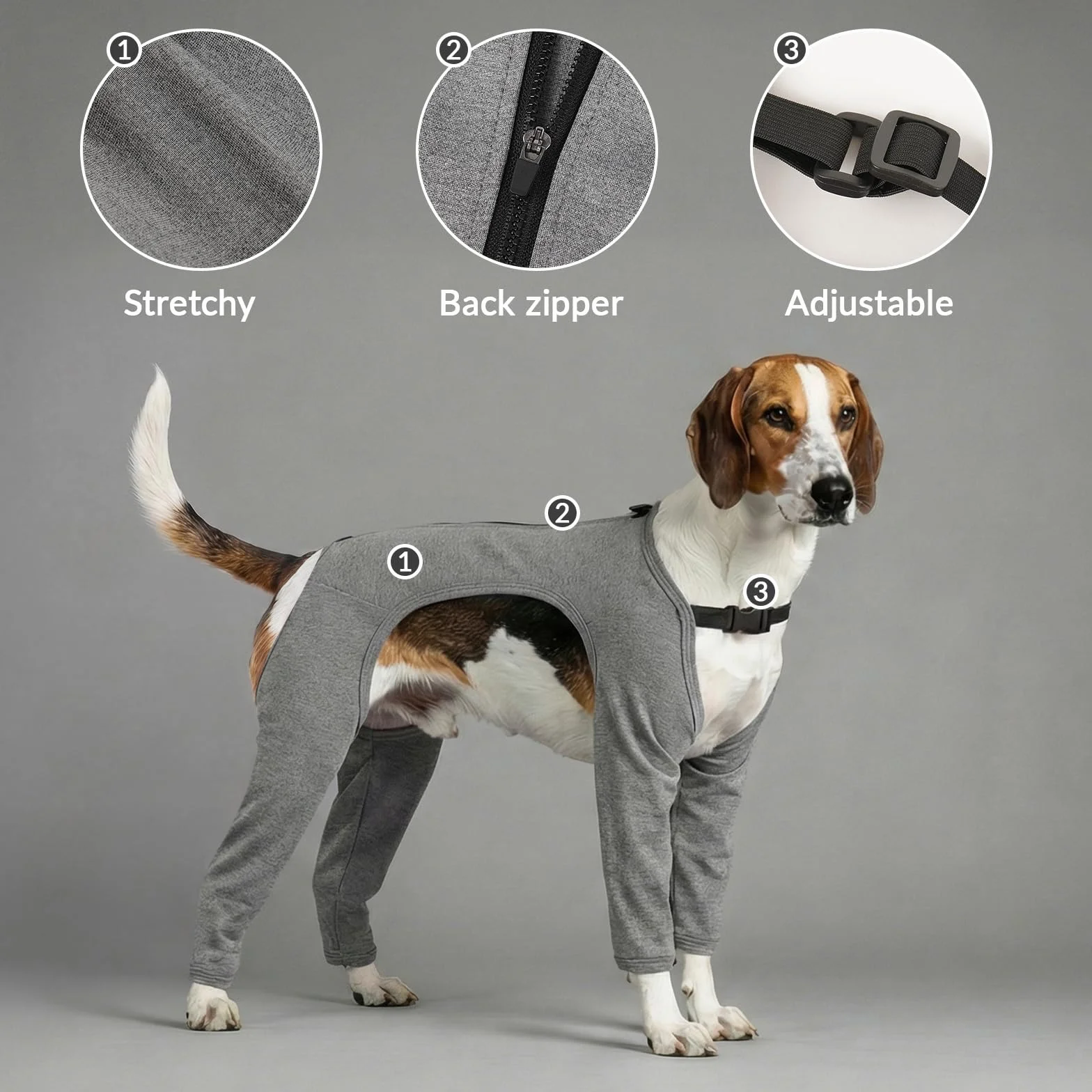 Body Post Opératoire Chien Manchon Patte Avant Vêtement Chirurgie Doux Anti Léchage Récupération Pattes Arrière TPLO LCA Gris XL