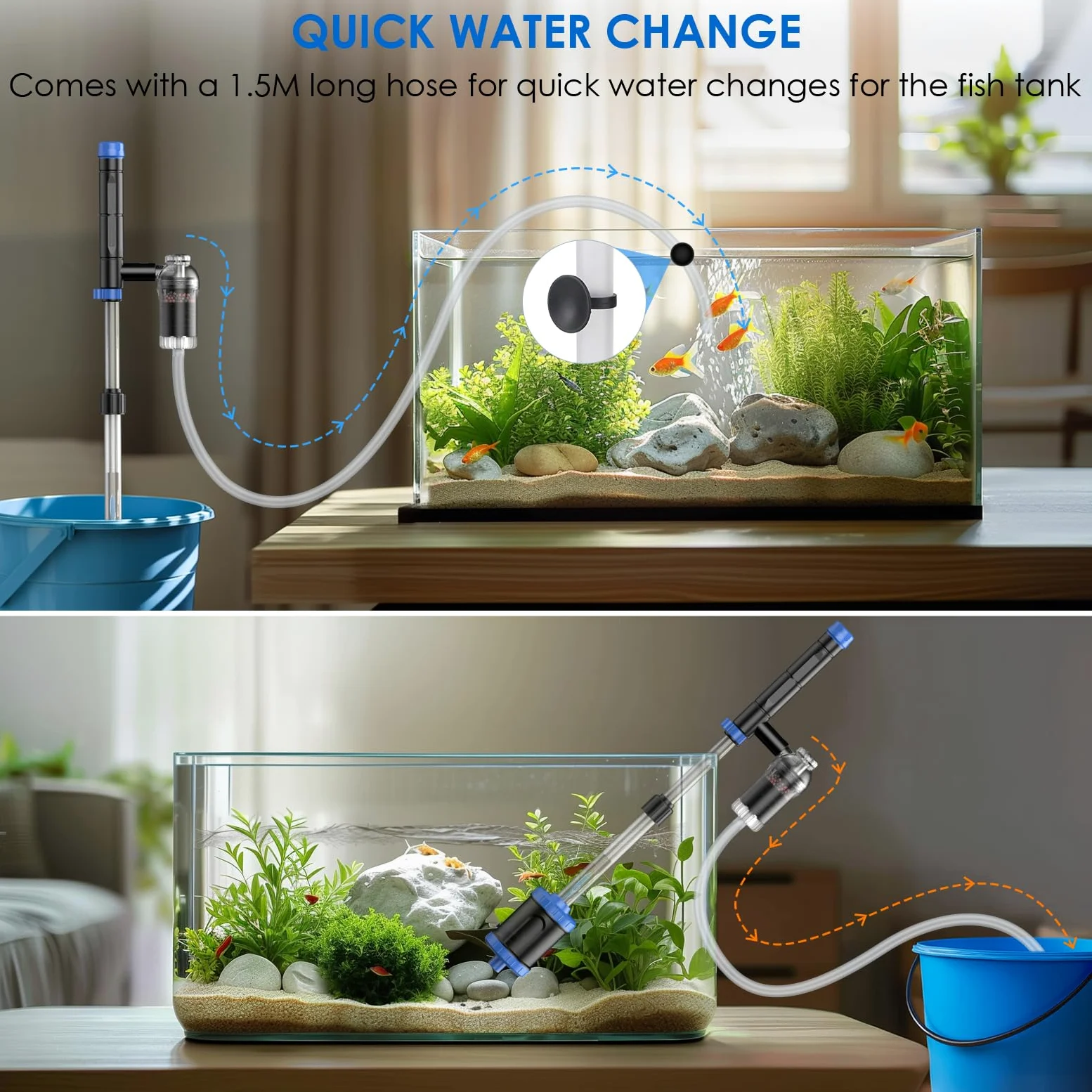 Nettoyeur de gravier électrique 8 en 1 pour aquarium 36 W | Outils de nettoyage multifonctionnels, changement d'eau, lavage du sable, filtration de l'eau, nettoyage du verre
