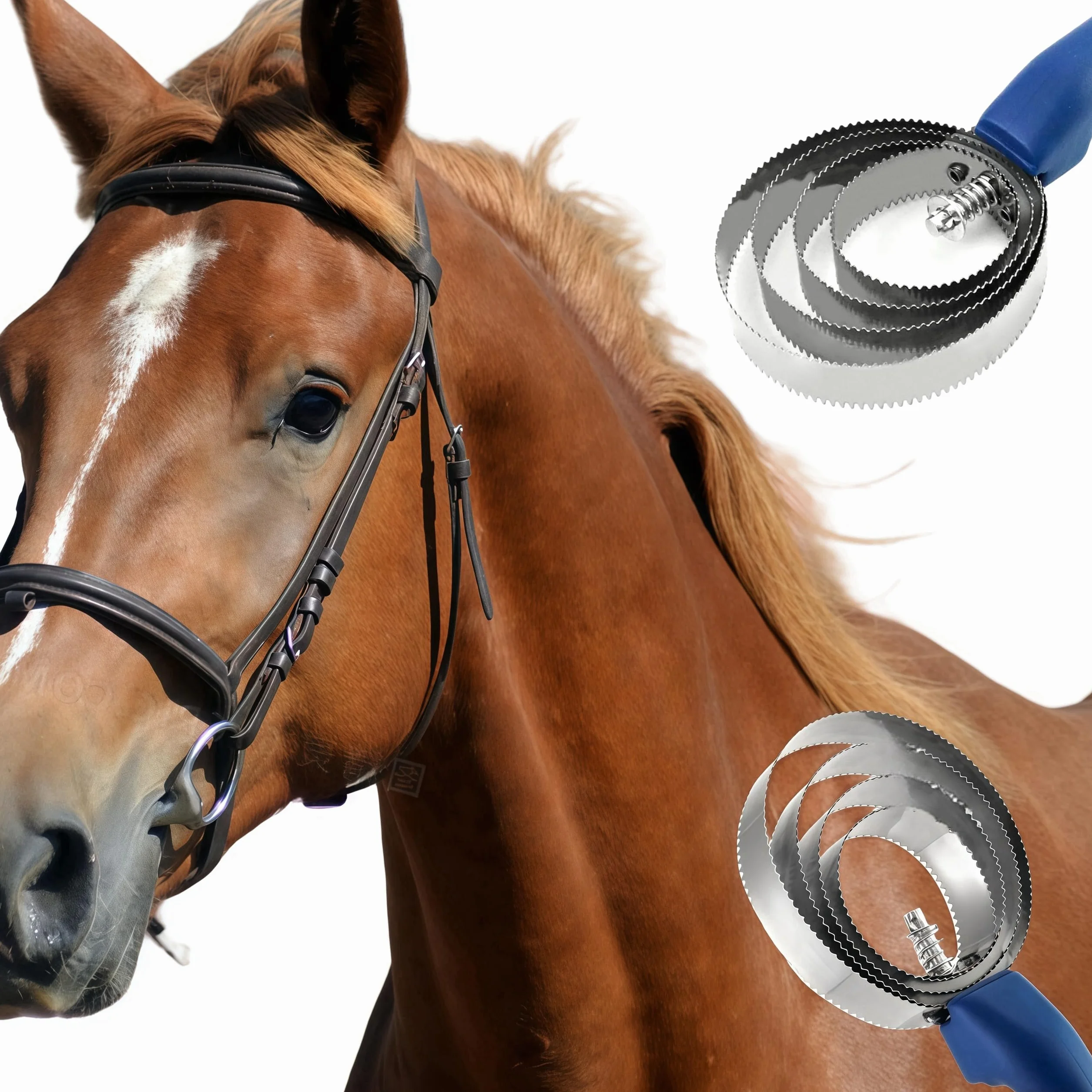 Brosse en spirale pour cheval en acier inoxydable, étrille métal H4 pour chevaux moutons vaches (bleu)