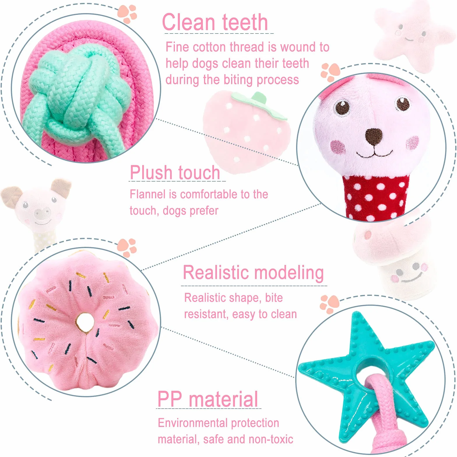 Jouets pour Chien durables Corde à Mâcher Indestructible Coton Naturel Non Toxique pour Petit et Moyen Chien (Rose)