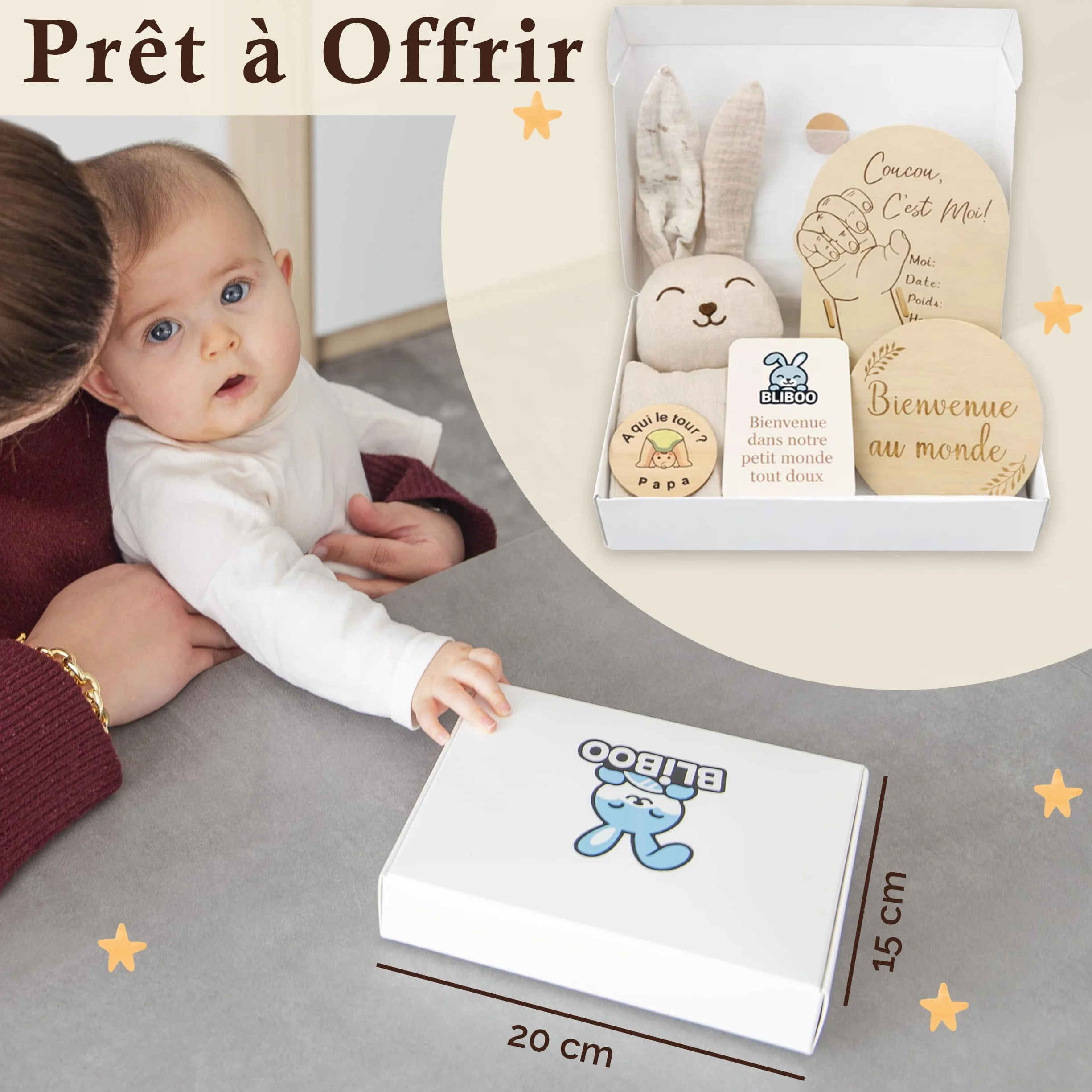 BLIBOO Coffret Cadeau Naissance Doudou Lapin Double Expression 100% Coton Bio Certifié GOTS OEKO-TEX