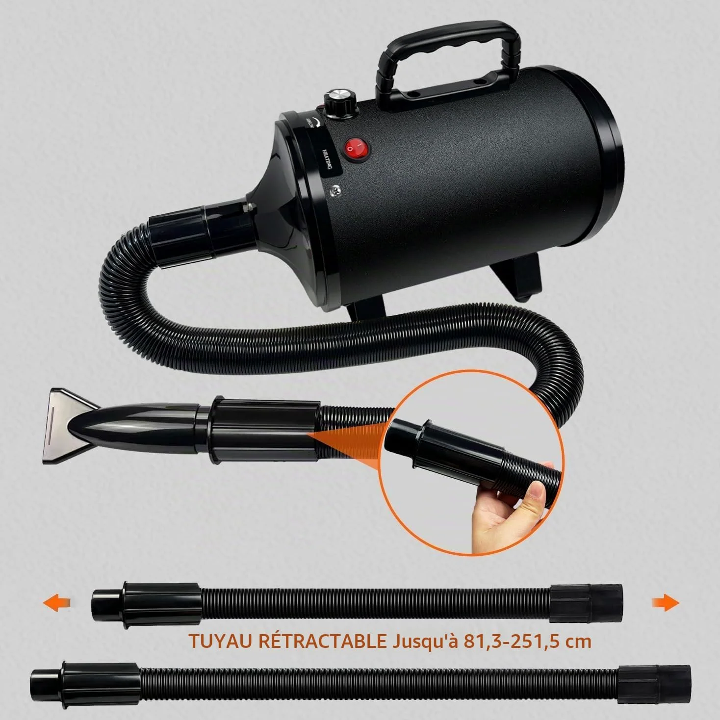 Professionnel Souffleur Chien,3200W Souffleur de Soins pour Chien | Pour Animaux Vitesse Continue et température réglable,5 Buses