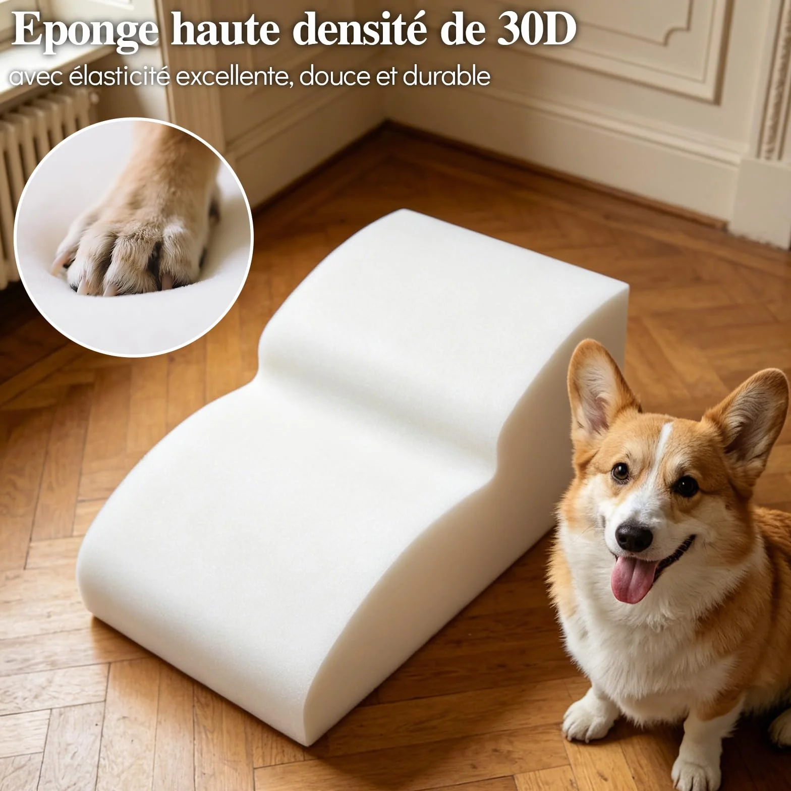 MASTERTOP Escaliers pour Chiens 2 Marches Étendus Mousse Antidérapant Housse Amovible Lavable Gris