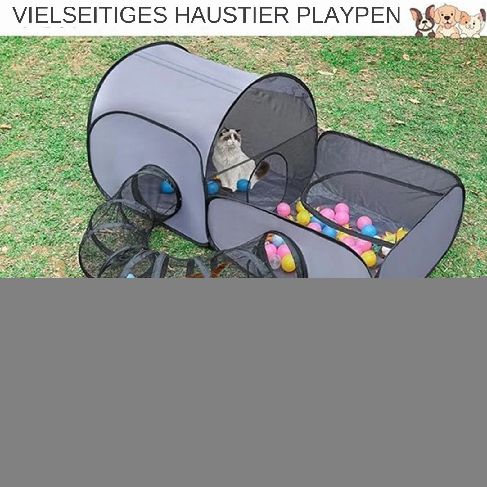 Parc Pliable pour Chat avec Tunnel, Tente Portable pour Petits Animaux Intérieur Extérieur