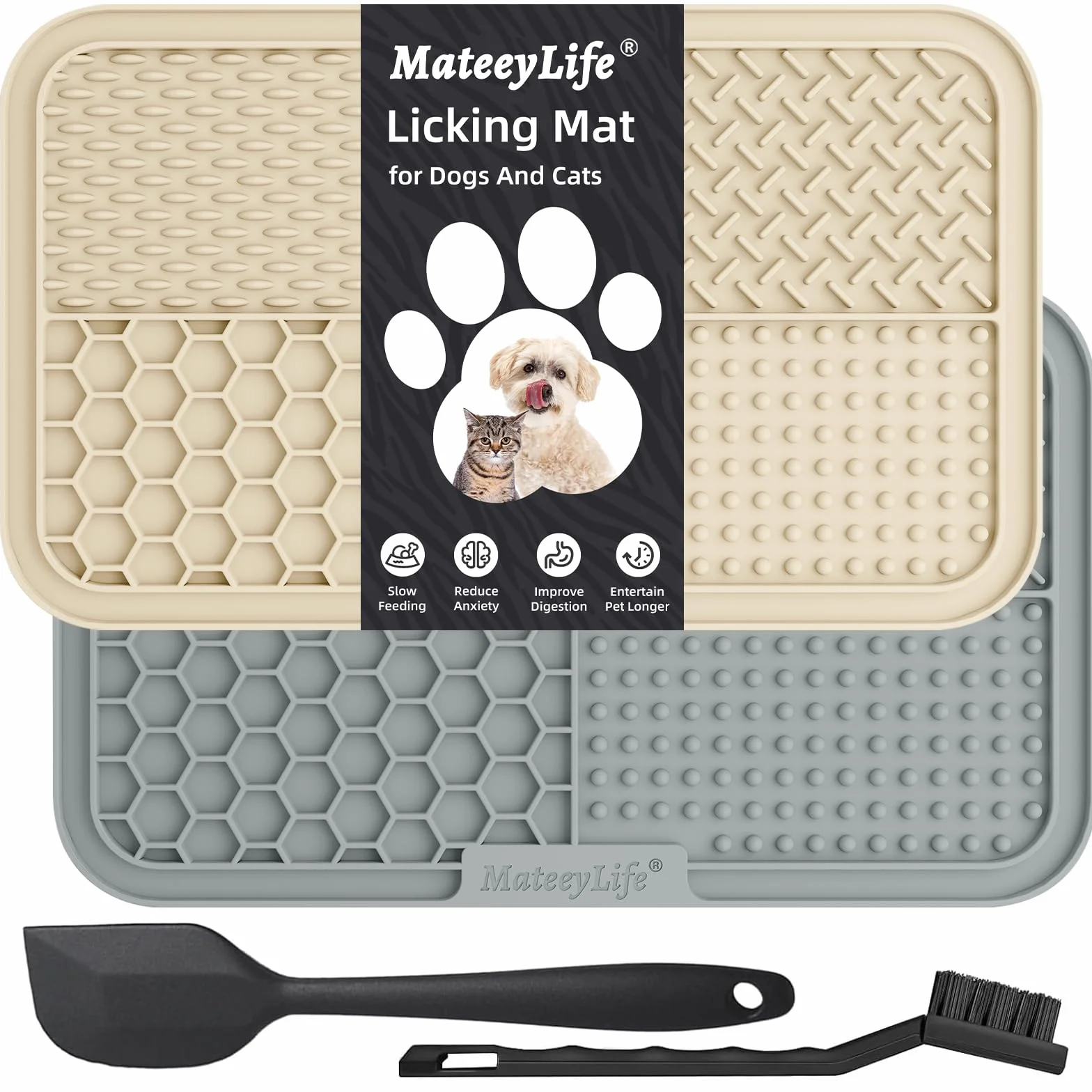 MateeyLife Tapis de léchage Chien avec ventouses Anti-Glisse Alimentation Humide/Sèche Surface Alvéolée Lavable