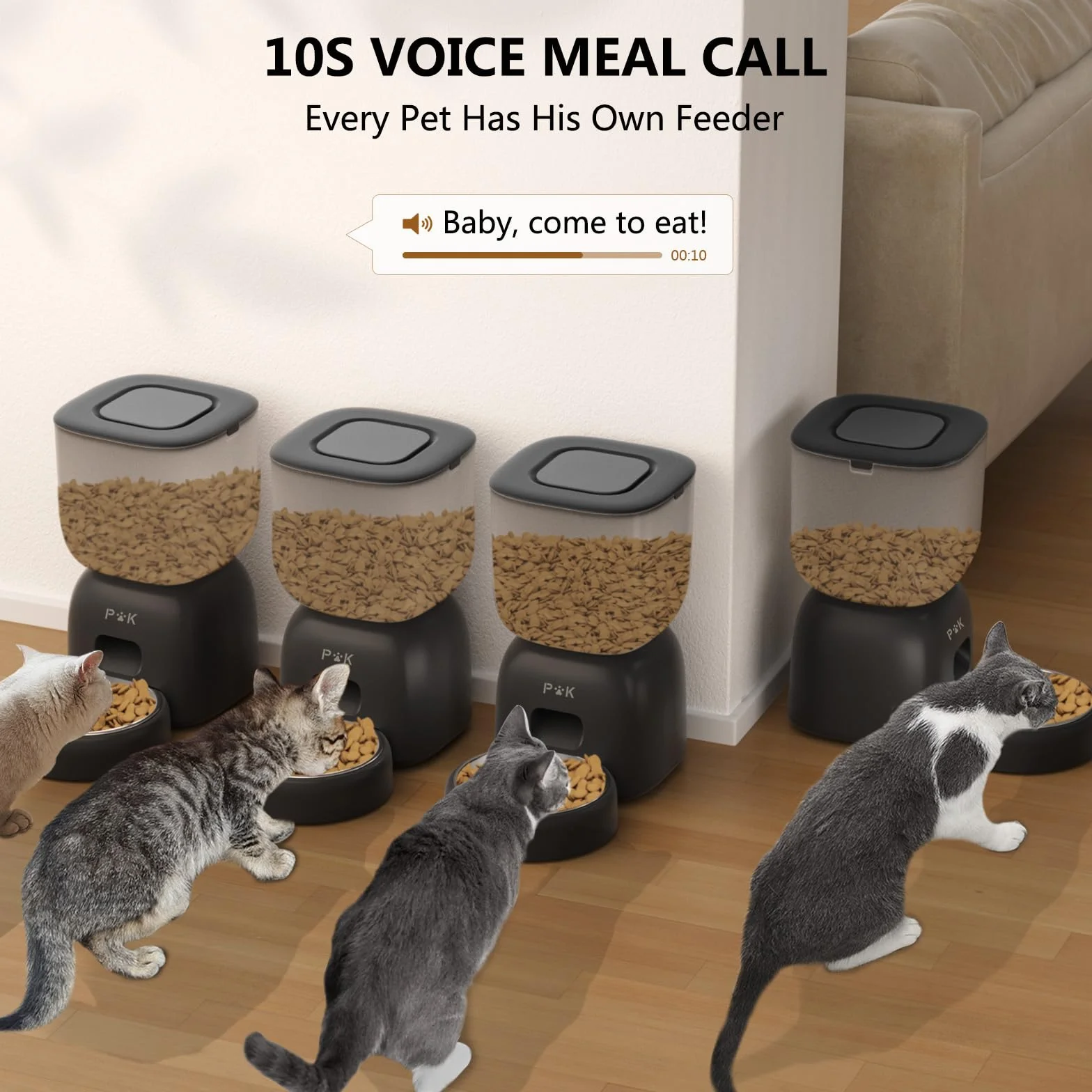 PUPPY KITTY Distributeur Croquettes Chat Automatique 3L, Autonomie 180 Jours, Programme Alimentation Personnalisé, Enregistrement Vocal 10S