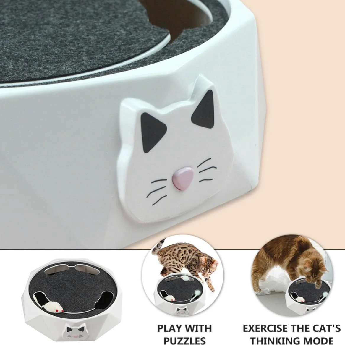 Abaodam Interactif pour Chat Souris Électronique pour Chat Souris Burrowing à Piles Abs Blanc et Domestique