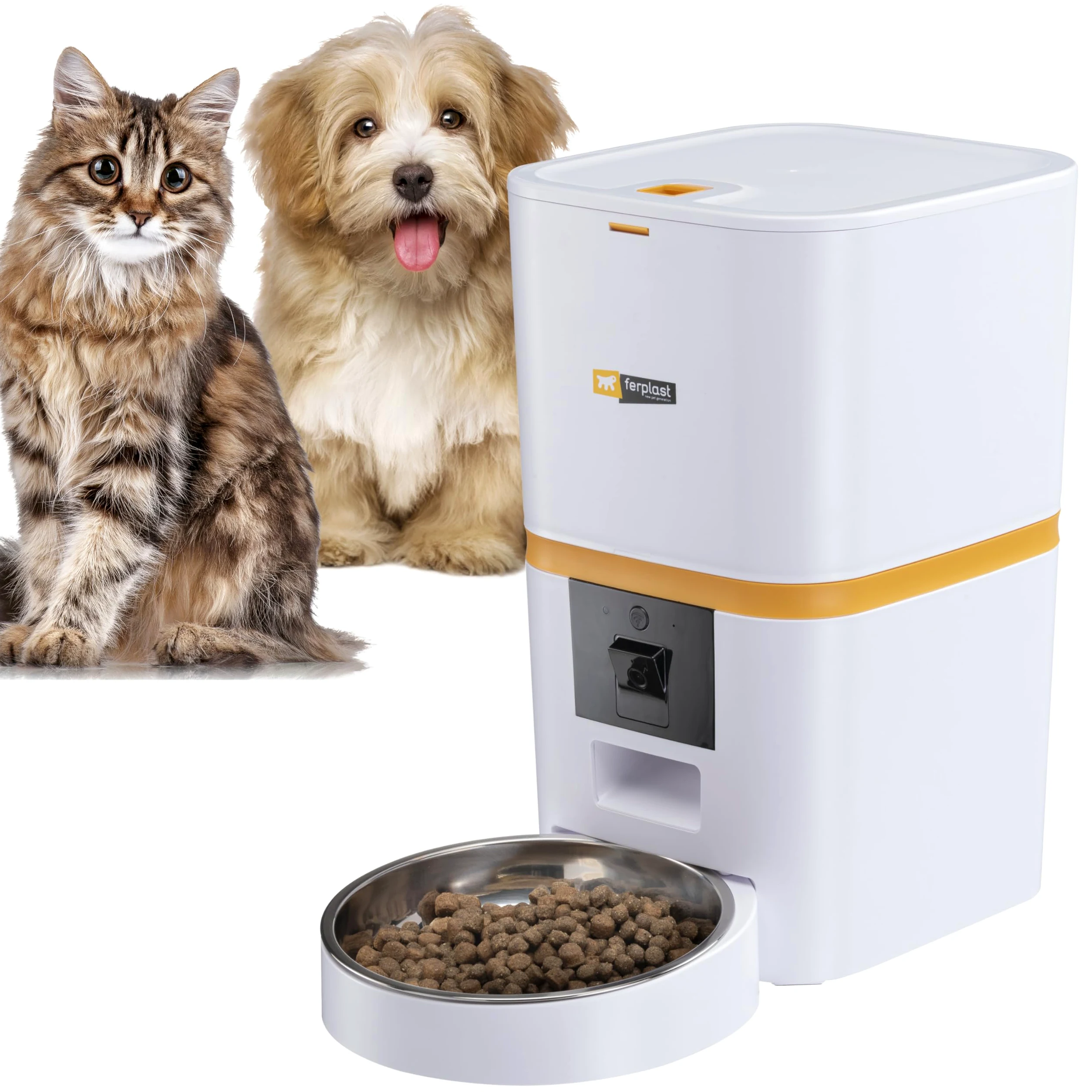 Ferplast Distributeur Croquettes Chat Automatique Risto Pet Smart Gamelle Croquettes Chien 6 L, Contrôle Via APP, Caméra Vision Nocturne, Microphone, Enregistreur Vocal, Acier Inoxydable