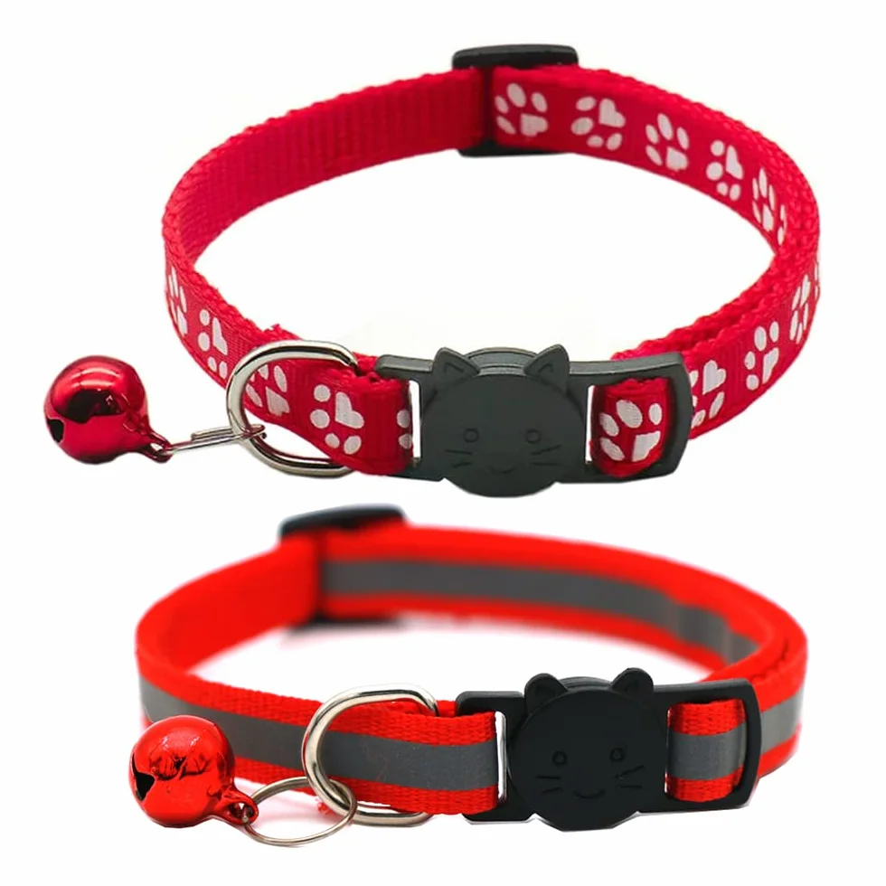 Lot de 2 colliers réfléchissants pour chat avec cloche, rouge
