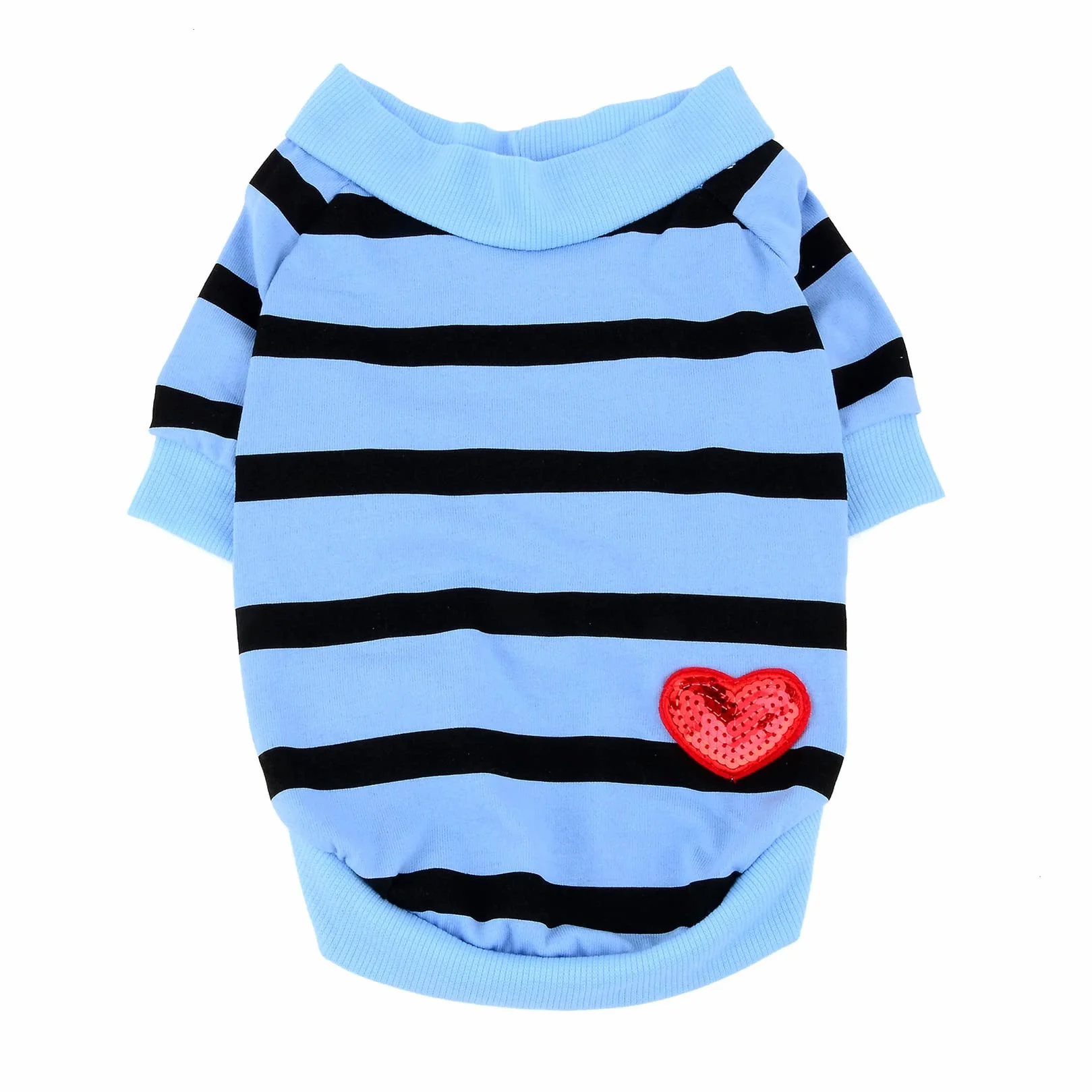 Zunea Chemise Chien T-Shirt Rayures Vêtement Paillettes Cœur Manches Courtes Coton Doux Chihuahua Bleu XS