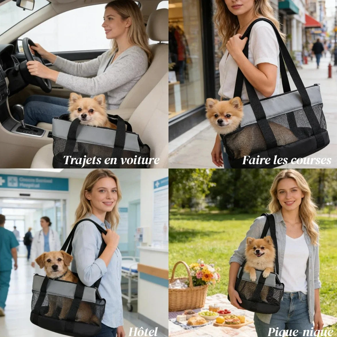 Sac de Transport pour Chat Chien en Maille Respirant Grande Capacité Sac à Main Voyage Animaux