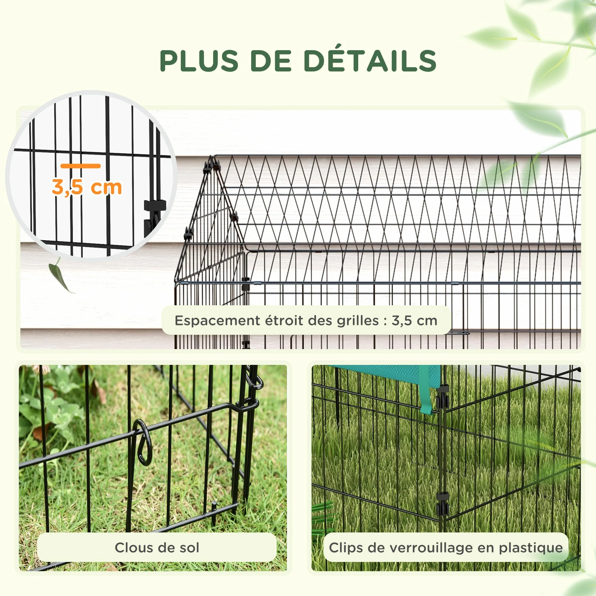 PawHut Parc enclos Cage Lapin extérieur 220 x 85 x 103 cm Acier 2 Portes verrouillables Protection Pare-Soleil Toit Vert