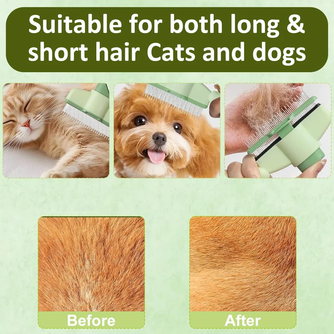 Peigne d'Épilation Chat Poil Long Anti-Puces Brosse Toilettage avec Bouton Déverrouillage