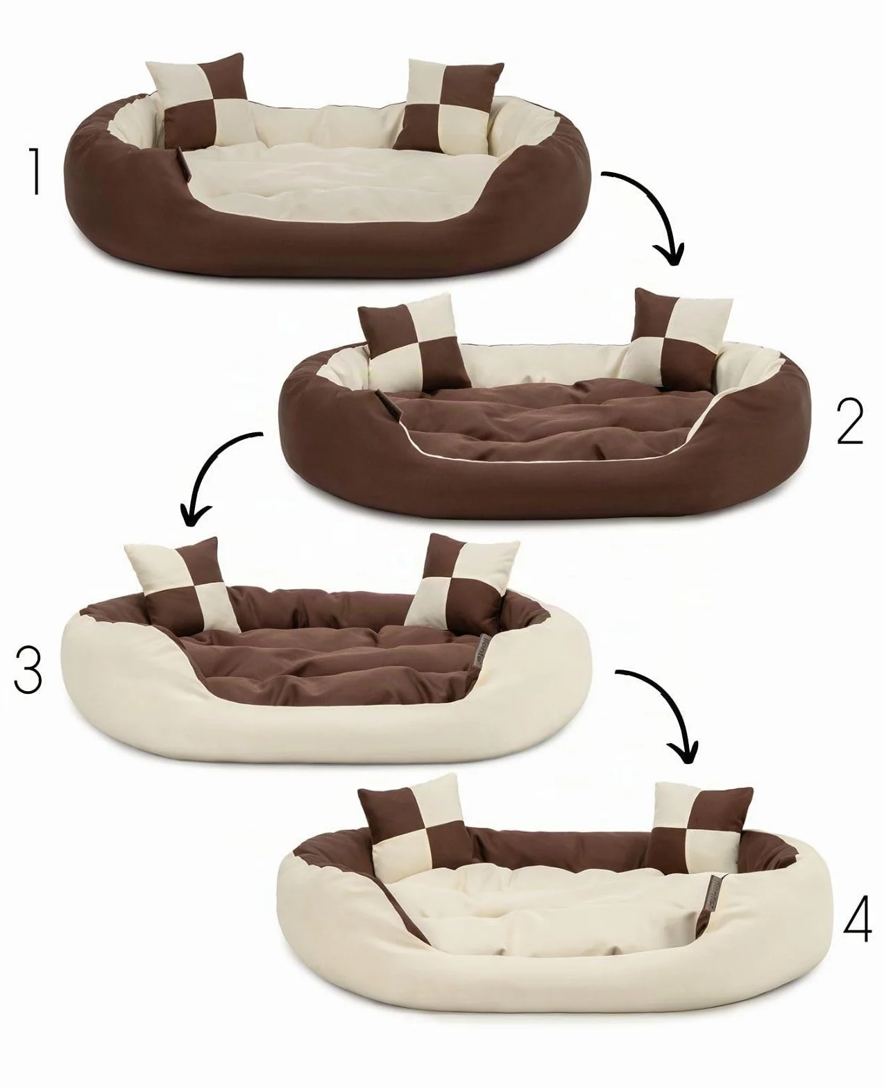 Lionto Lit pour Chien 4-en-1 avec Coussin réversible 65x50 cm Marron/Beige
