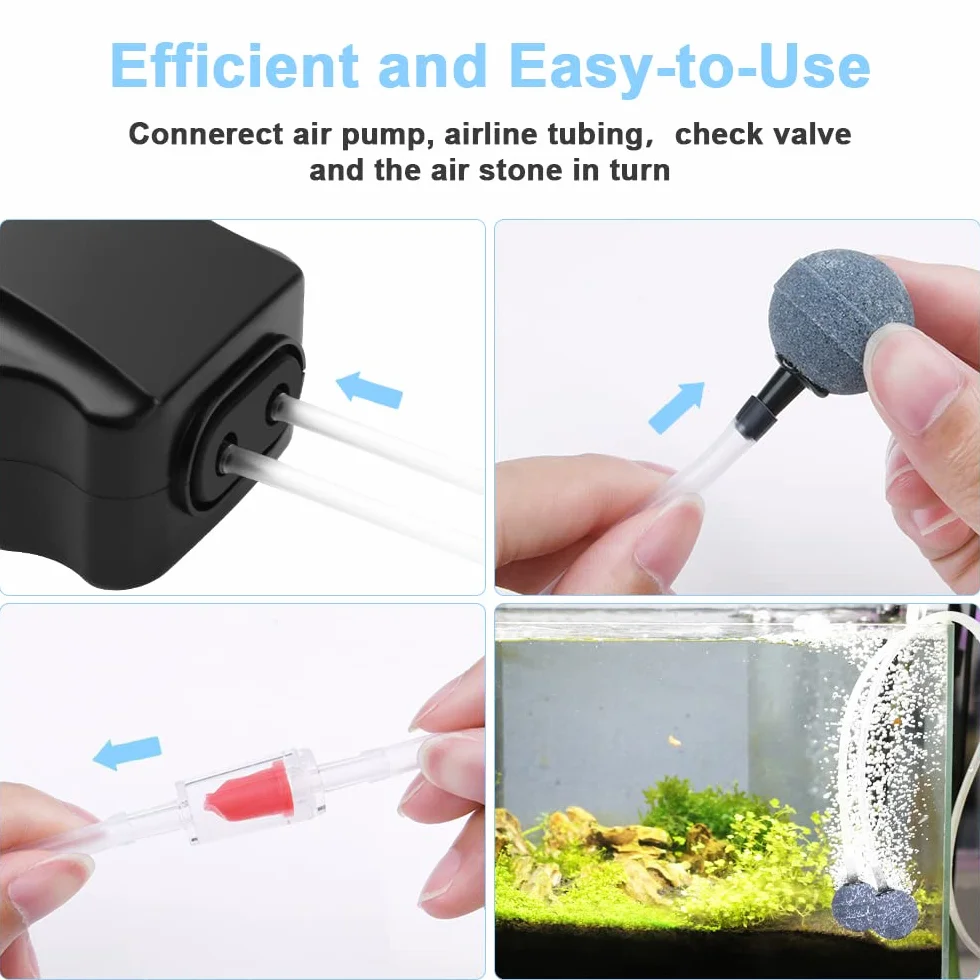 Flintronic Pompe à Air Aquarium 3W 8W Réglable Double Sortie Ultra Silencieuse 5-300L avec Tuyau Pierre à Air Clapet Anti-Retour