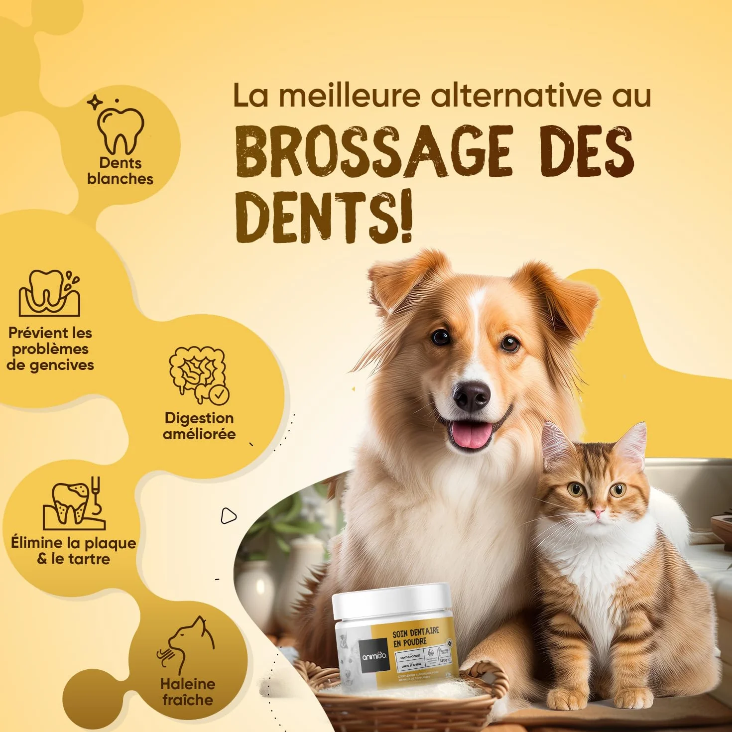 Poudre Soin Dentaire Chien et Chat 350g - Algues Varech Anti Tartre, Plaque Dentaire & Mauvaise Haleine Chien - Nettoyage des Dents Détartrage Efficace À La Menthe Poivrée - Hygiène Bucco-Dentaire