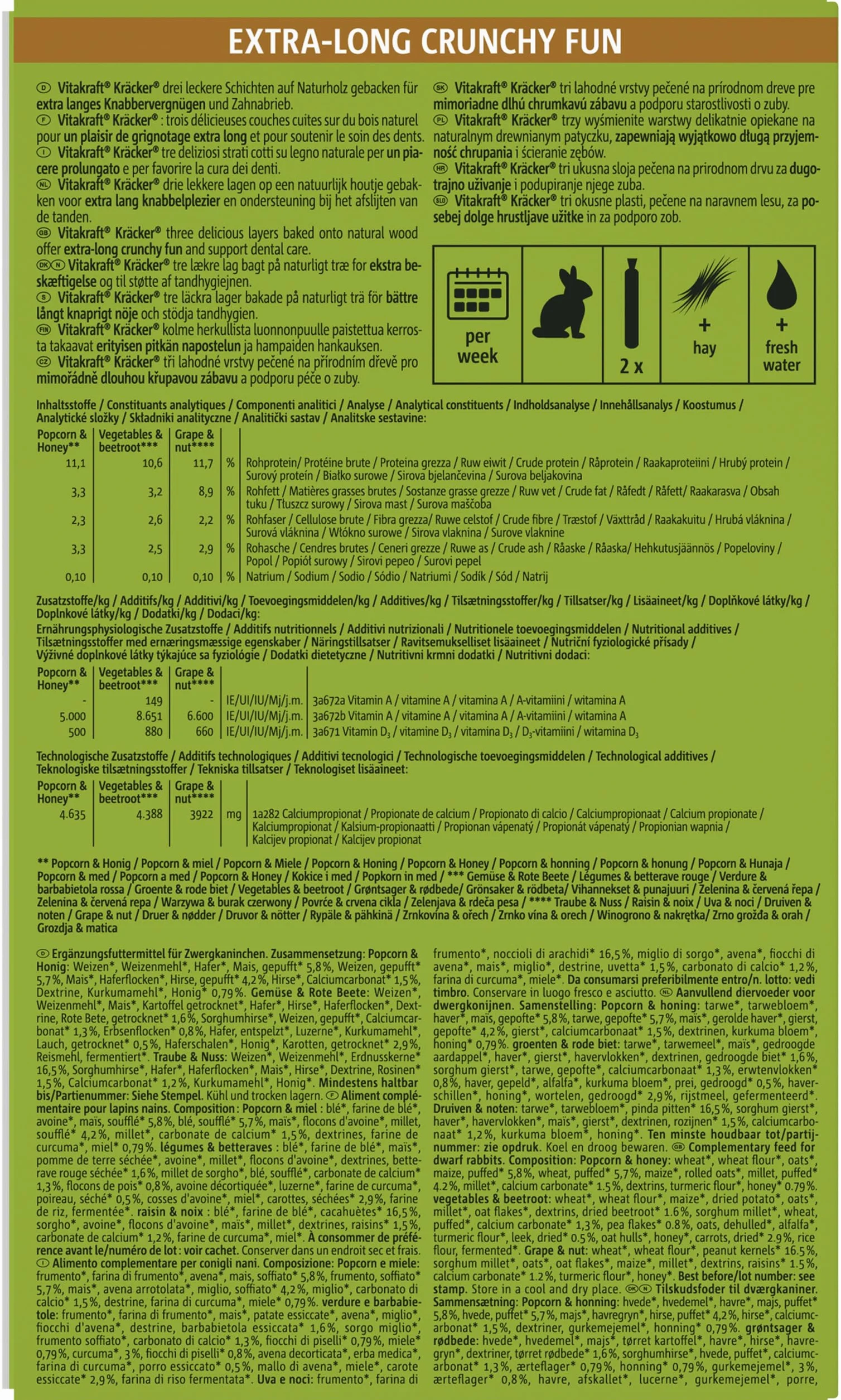 VITAKRAFT Kräcker Mix Bâtonnets Lapins Nains Pop-Corn Miel Légumes Betterave Rouge Raisin Noix sans Sucre Ajouté Ni Céréales 160G