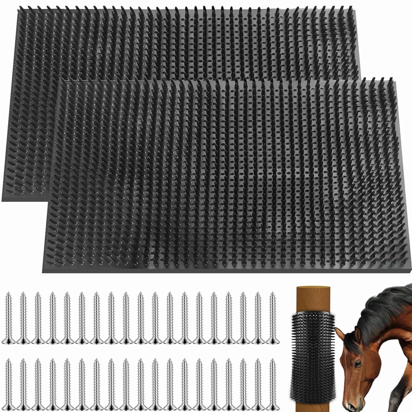 Brosses à gratter pour chevaux 360x300 mm Lot de 2 avec 40 piquets