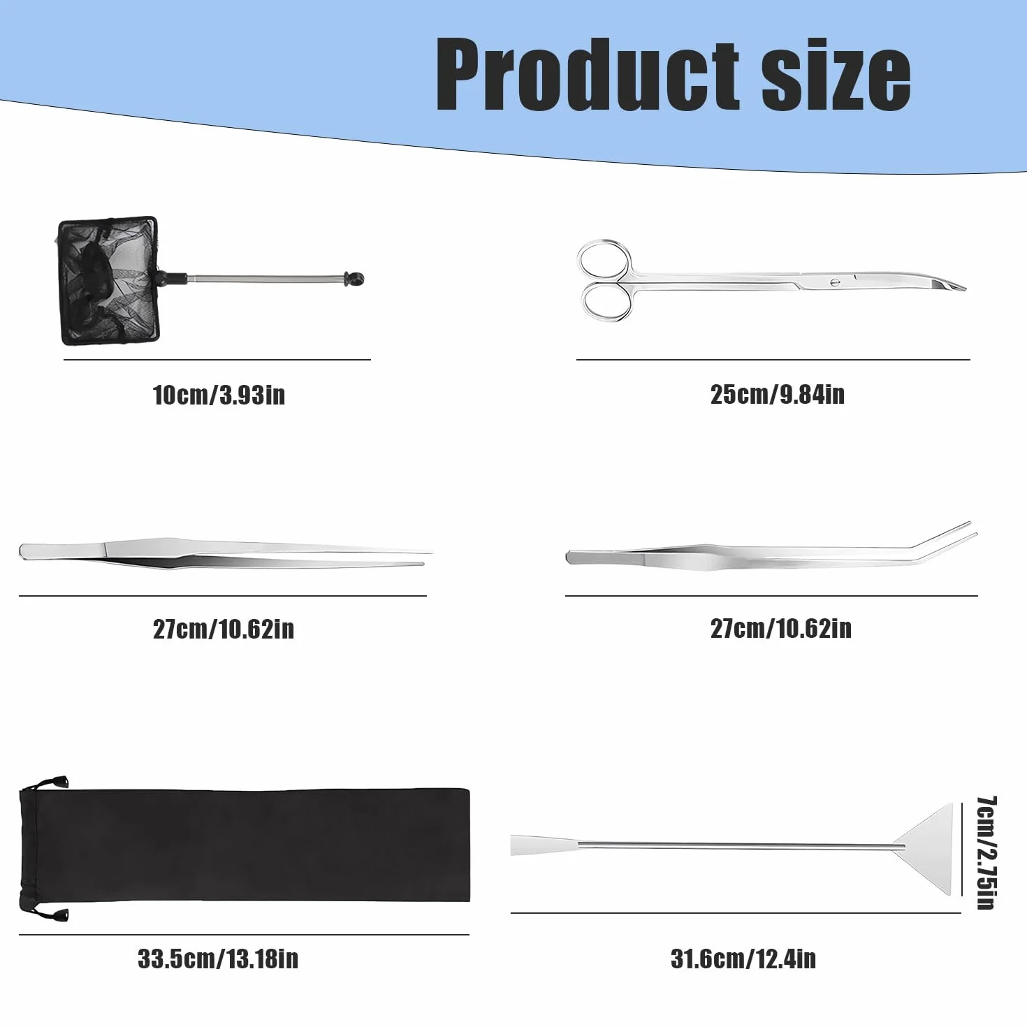 RYAN 4 Pièces Accessoires Aquarium Acier Inoxydable Kit Terrarium Plante Pinces Ciseaux Outils Set