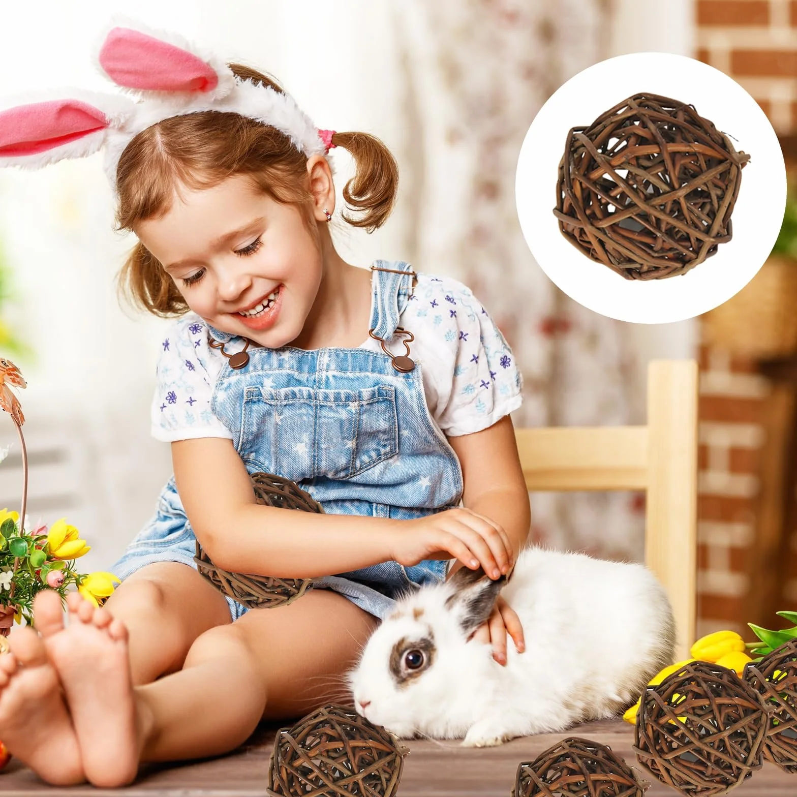 Jouet Lapin 9 Pièces Boules à Mâcher Naturel pour Petits Animaux Lapins Cobayes Hamsters (6cm)