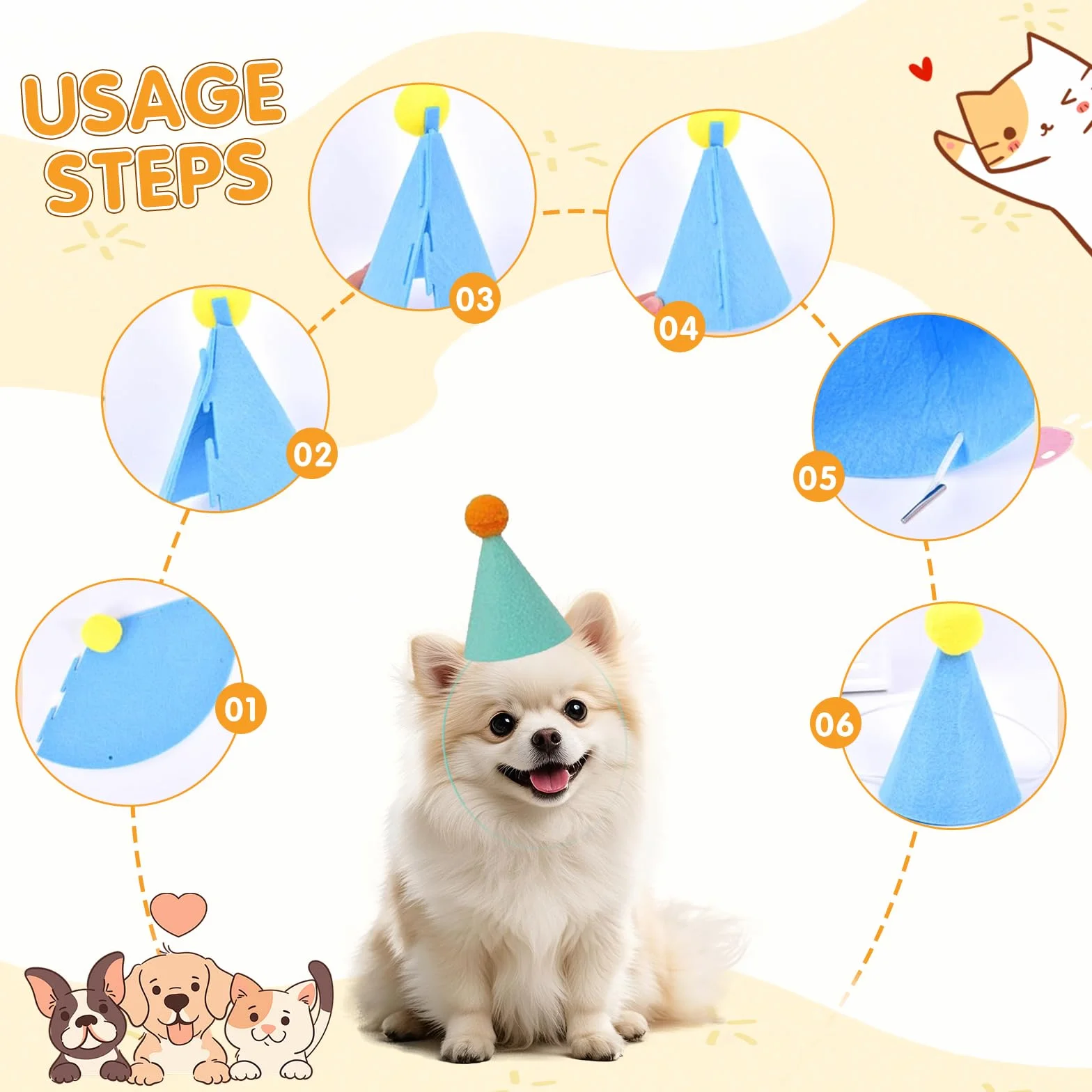 Lot de 12 mini chapeaux de fête pour animaux en peluche - Chapeaux d'anniversaire pour chats, chiens, lapins et divers accessoires pour animaux - Décoration de festival