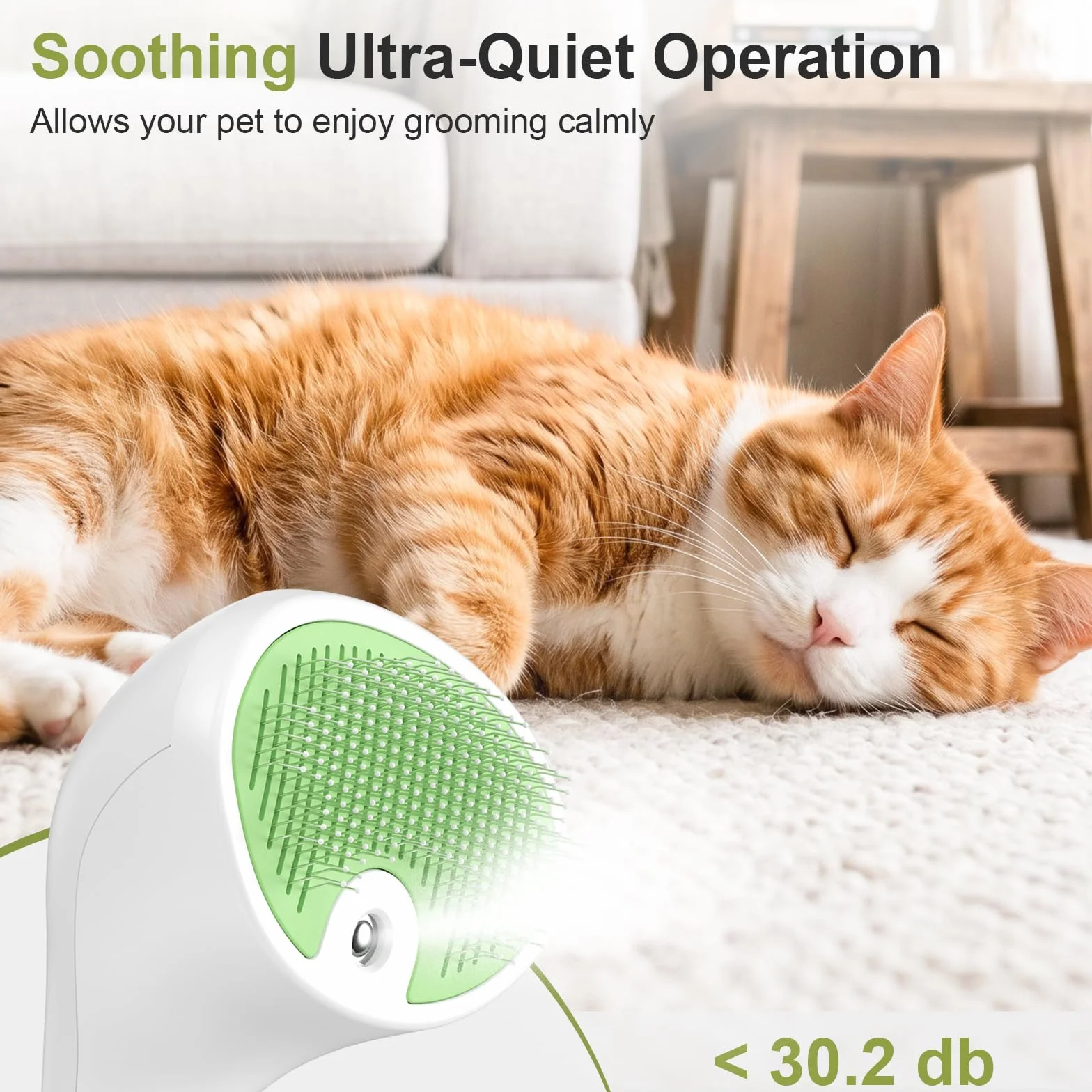 Brosse Vapeur pour Chat avec Bouton de Déverrouillage, Design Silencieux, Rechargeable pour Chats Chiens Lapins Vert