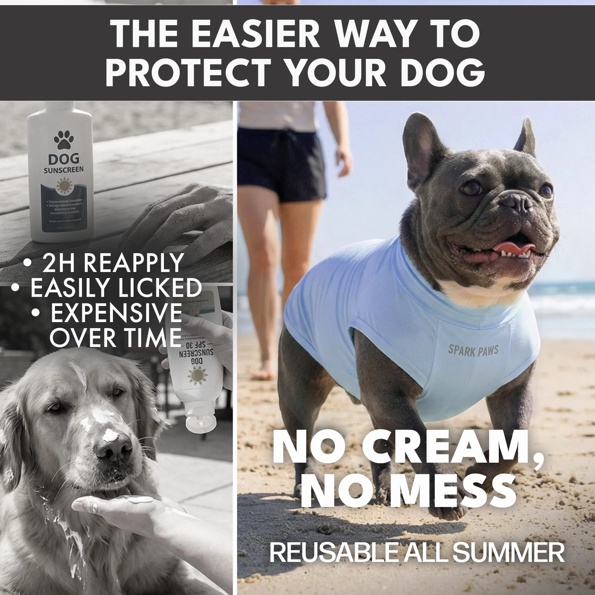 Spark Paws Lot de 2 T-shirts SPF30 Protection UV pour Chiens Peau Sensible Bleu Gris Taille 2XL