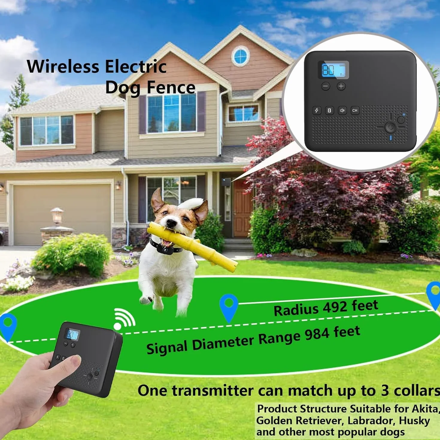 Sans Fil Clôture Chien Système Confinement Électrique Récepteur Collier Dressage Rechargeable IPX7 Vibrations Chocs