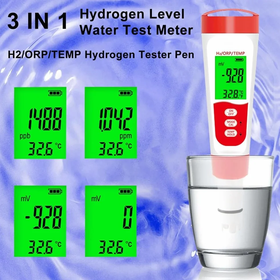 Testeur de niveau d'hydrogène numérique H2/ORP/Temp pour eau hydrogénée