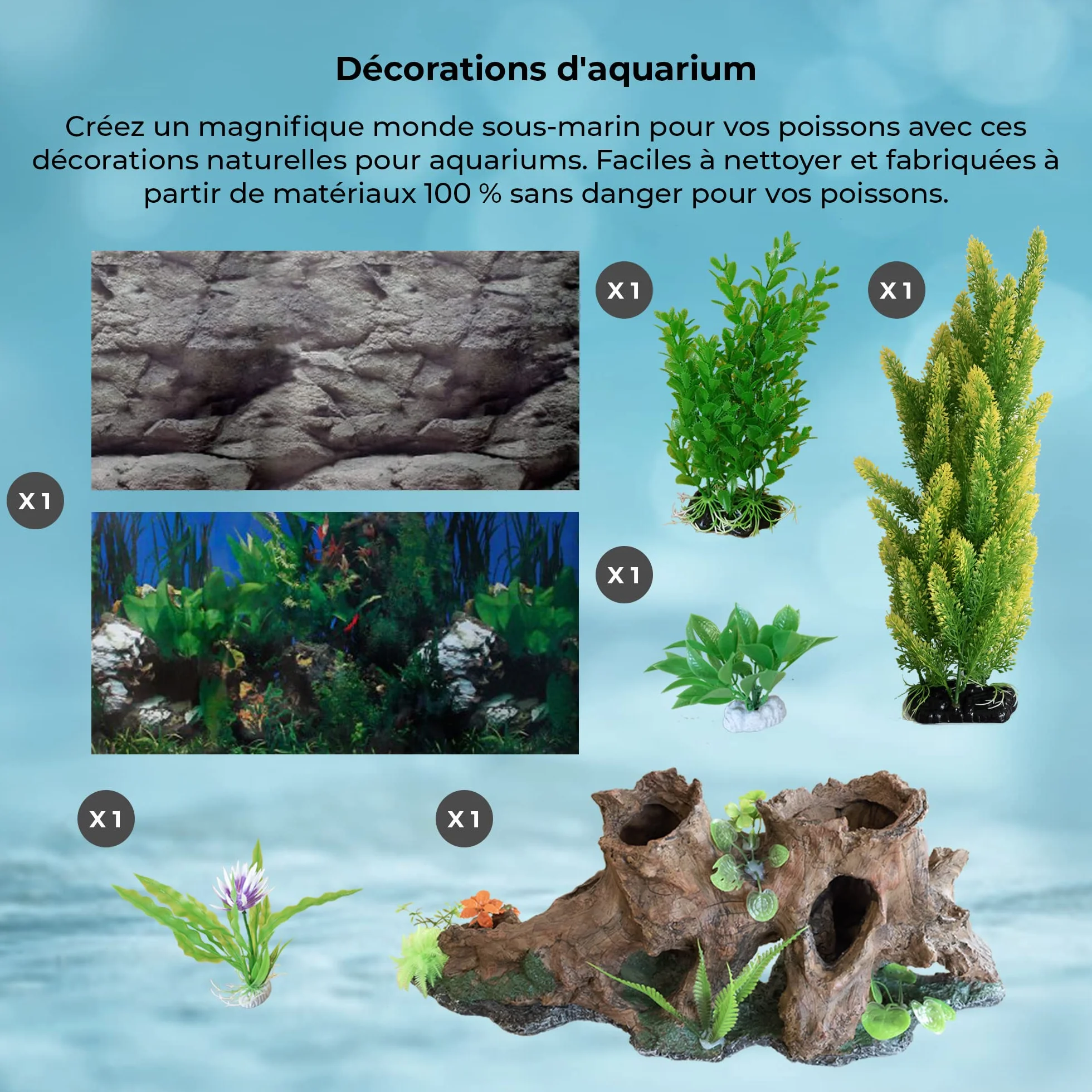 Aquarium Noir 300L Kit Démarrage Meuble 143,5x120,5x39cm Graviers Bleu