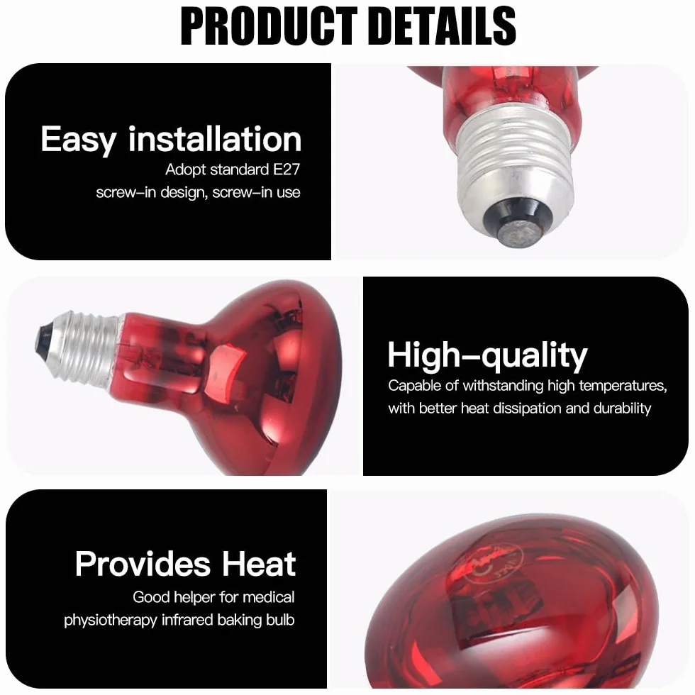 Reptile Ampoules Chauffantes 100W Lampe Chauffante E27 Infrarouge Dimmable 2 Pièces