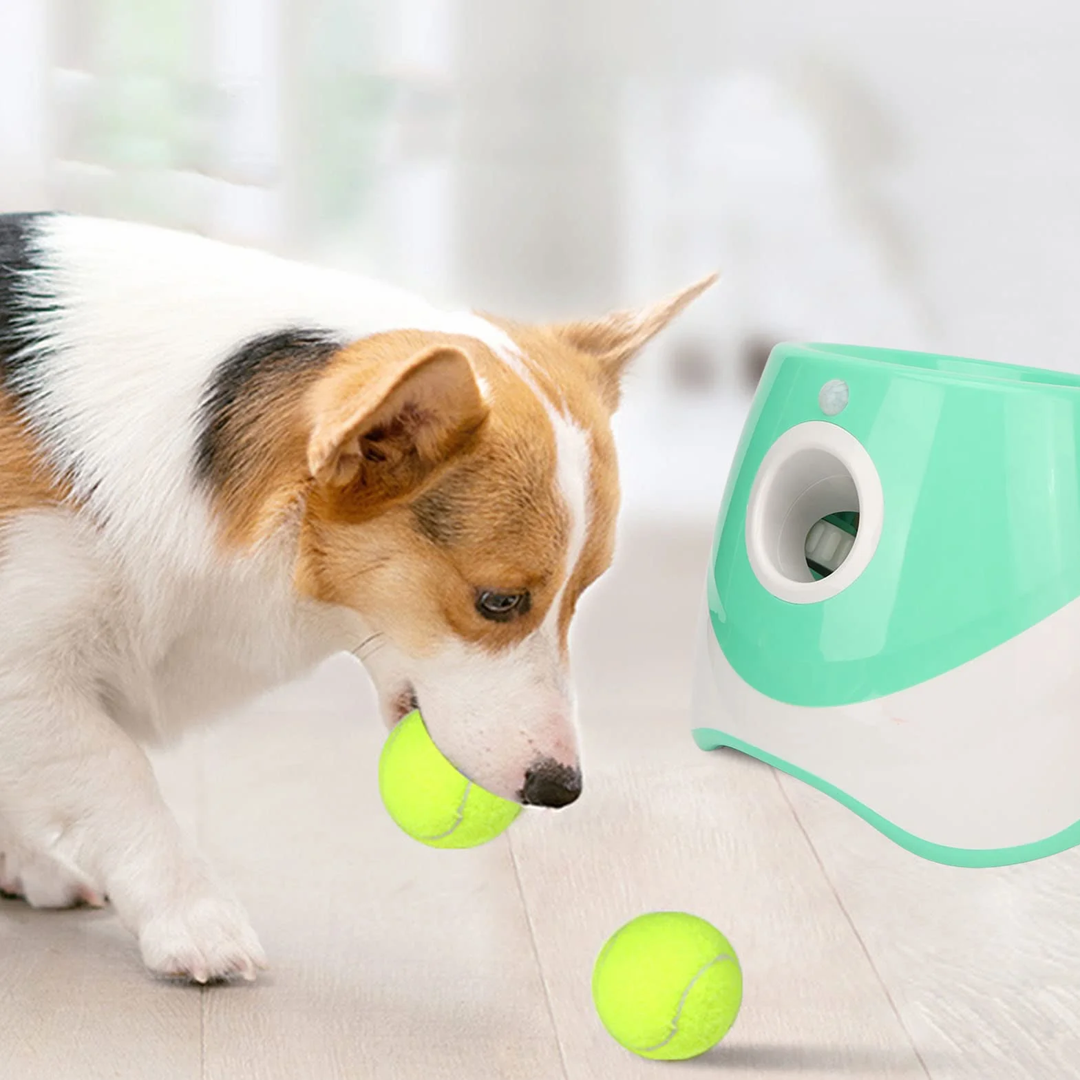 Lanceur de balle automatique pour chien, lanceur de balles automatique avec 3 modes, lanceur de balles pour chien rechargeable avec 3 balles de tennis pour jouer en intérieur et en extérieur
