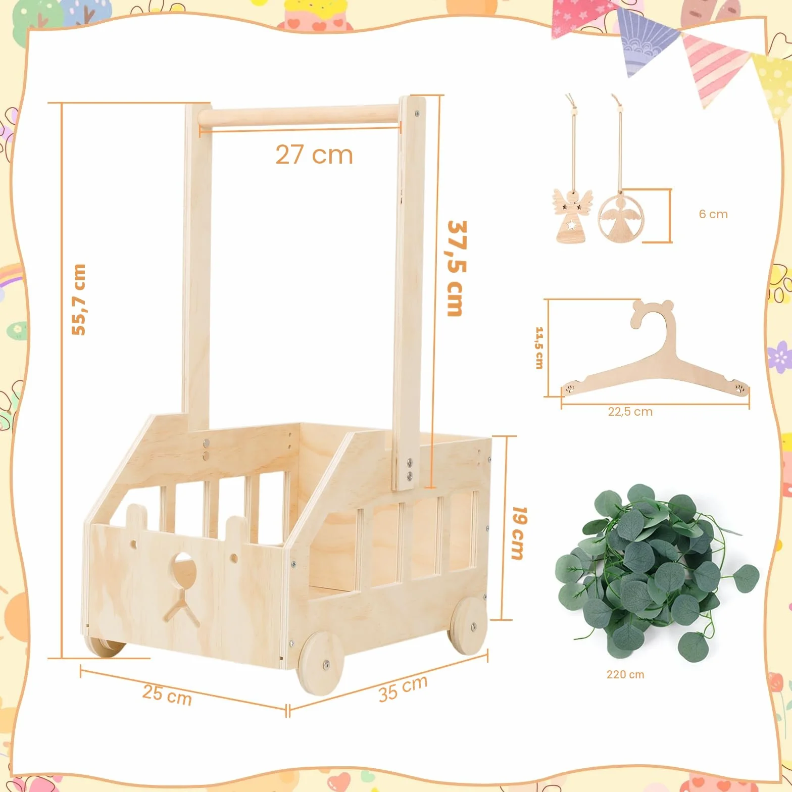 Coffret Cadeau en Bois avec Poignée et Roulettes pour Baby Shower