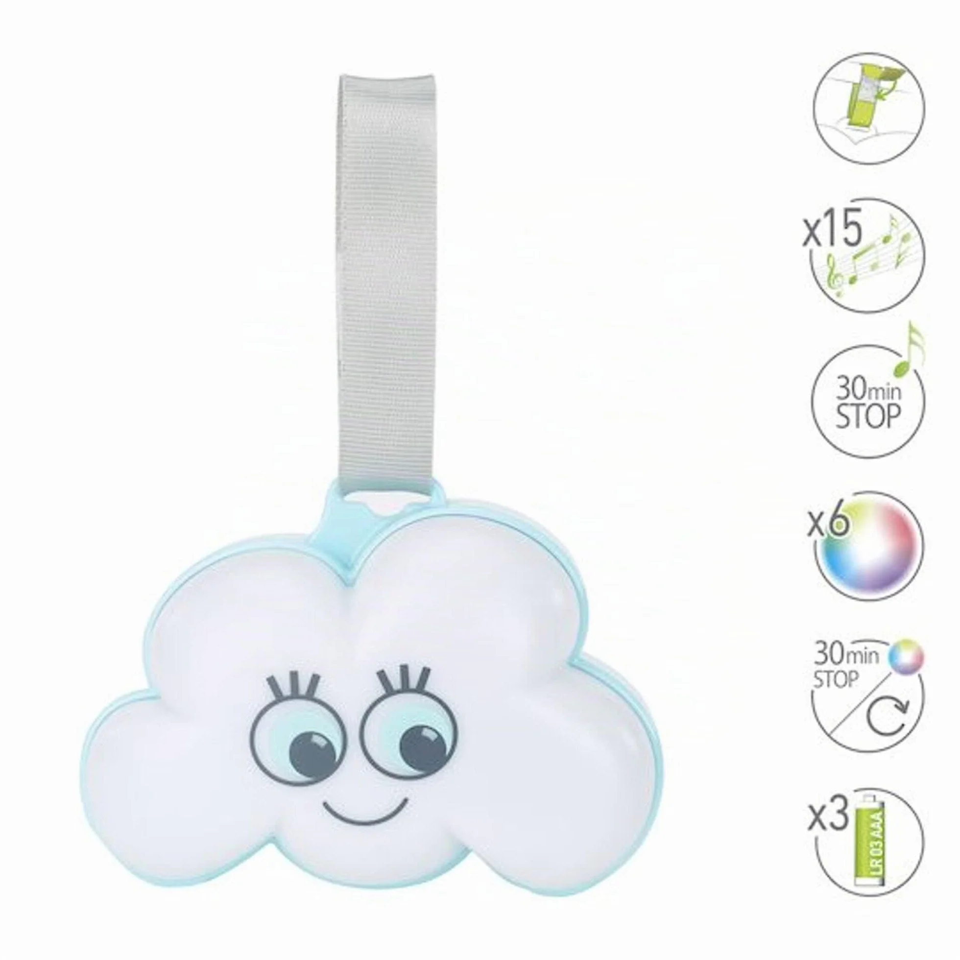 Badabulle Veilleuse Bébé Musicale Lumineuse Nuage Ultra Nomade Lumière Douce 15 Berceuses Bruits Blancs Arrêt Automatique 30min