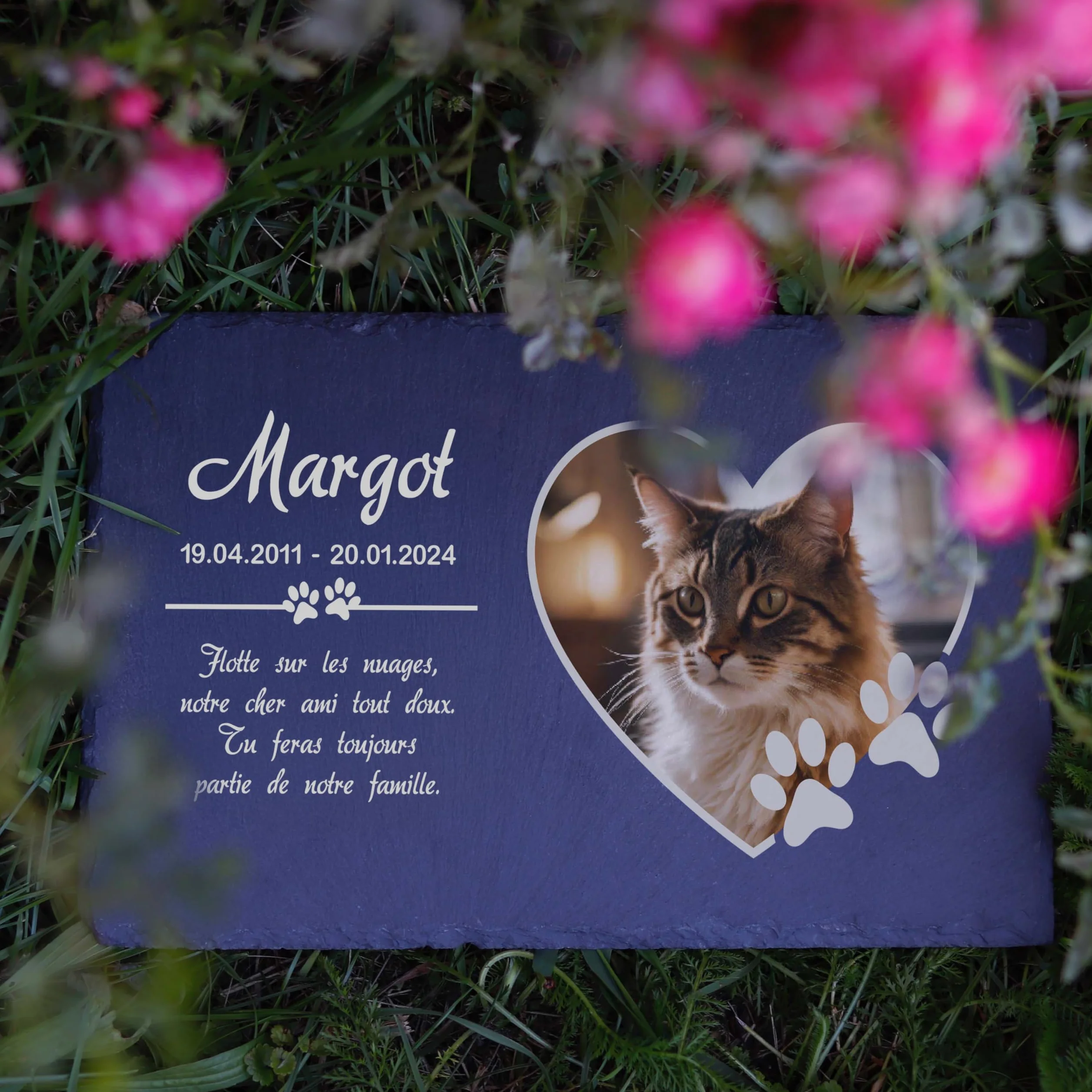 Plaque tombale personnalisée pour Chien Chat Animaux - Pierre commémorative en Ardoise gravée avec nom et Photo, 3 Tailles