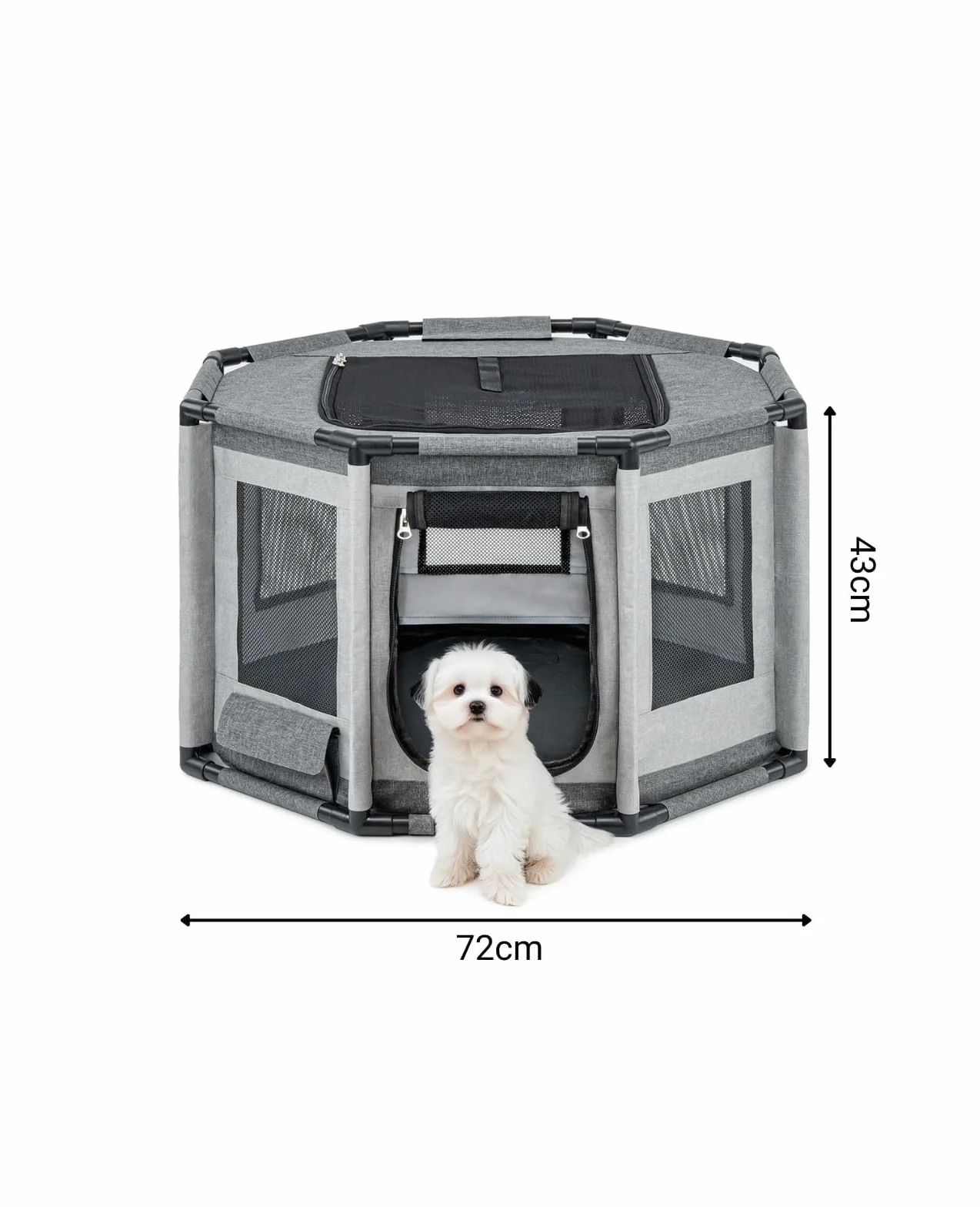 Lionto Enclos pour Chien en Tissu Oxford, Filet Respirant, Parc pour Chiens et Chats, Cage Octogonale 72x72x43 cm Gris