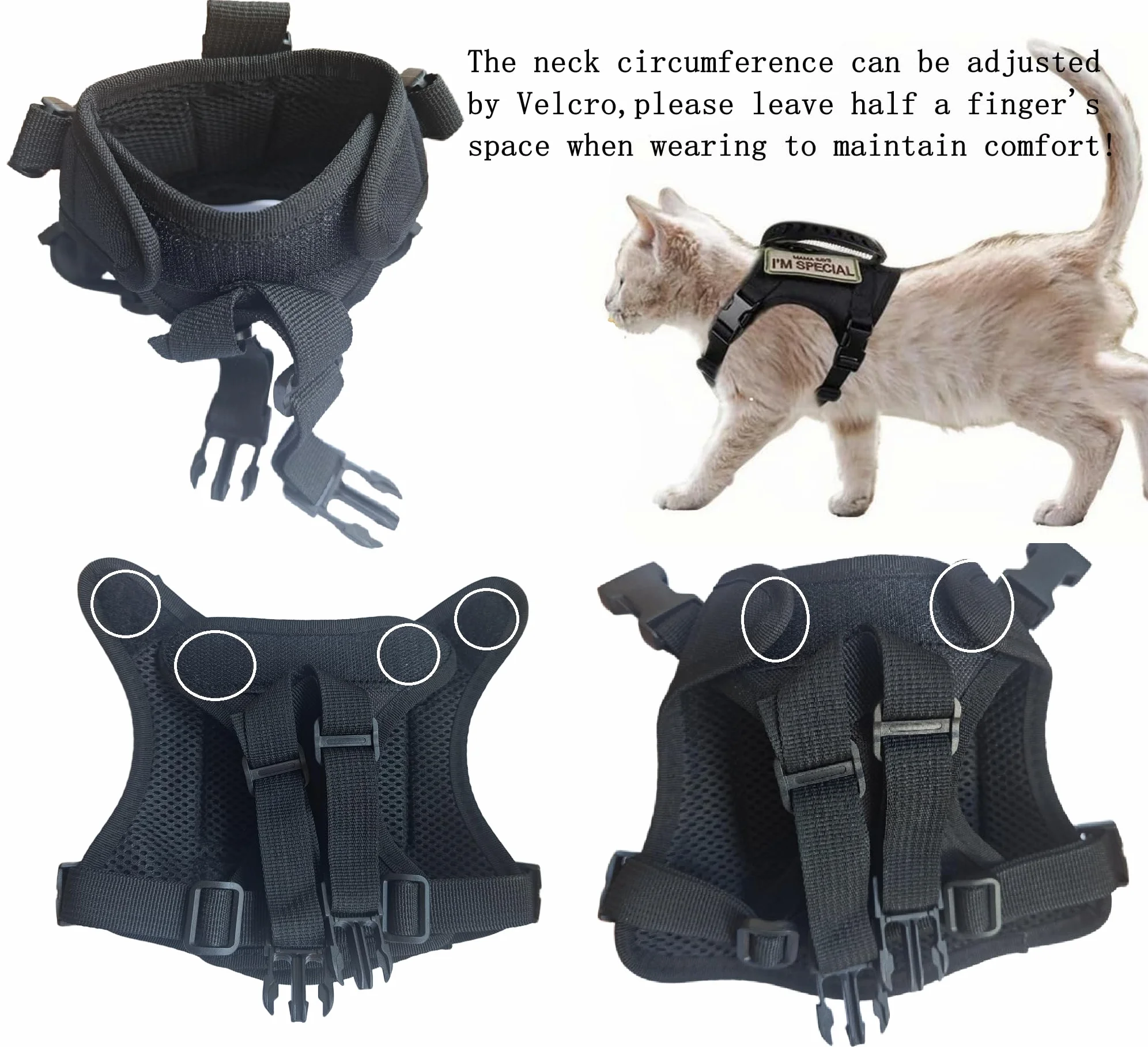 Harnais Tactique pour Chat réglable avec emblèmes brodés, Respirant Anti-échapper Corde de Traction réfléchissante Kaki