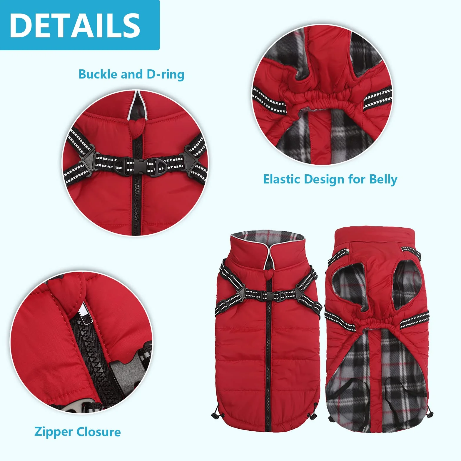 Manteau d'hiver pour Chien avec Harnais Intégré, Veste Polaire Chaud Imperméable Gilet pour Chien, Pull Extérieur Moyenne Petite Chiens Rouge