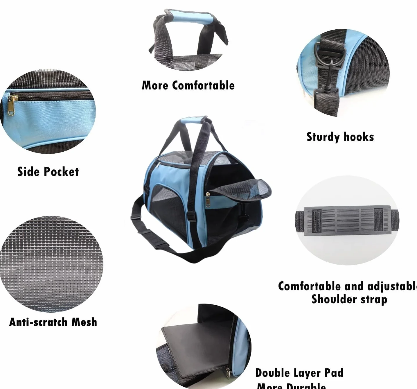 Sac de transport pour chat approuvé par les compagnies aériennes taille M bleu