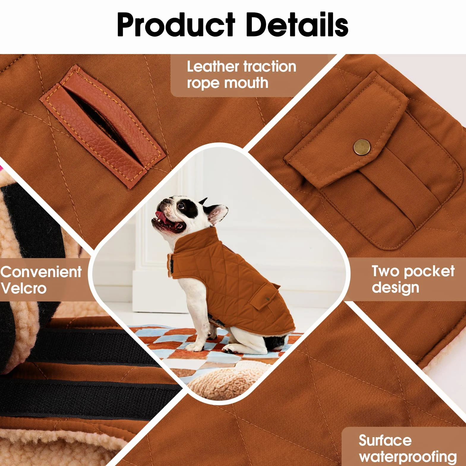 CITÉTOILE Manteau Chien Chaud Veste Polaire Fourrée Coupe-Vent avec Trou de Corde de Traction Brun XS