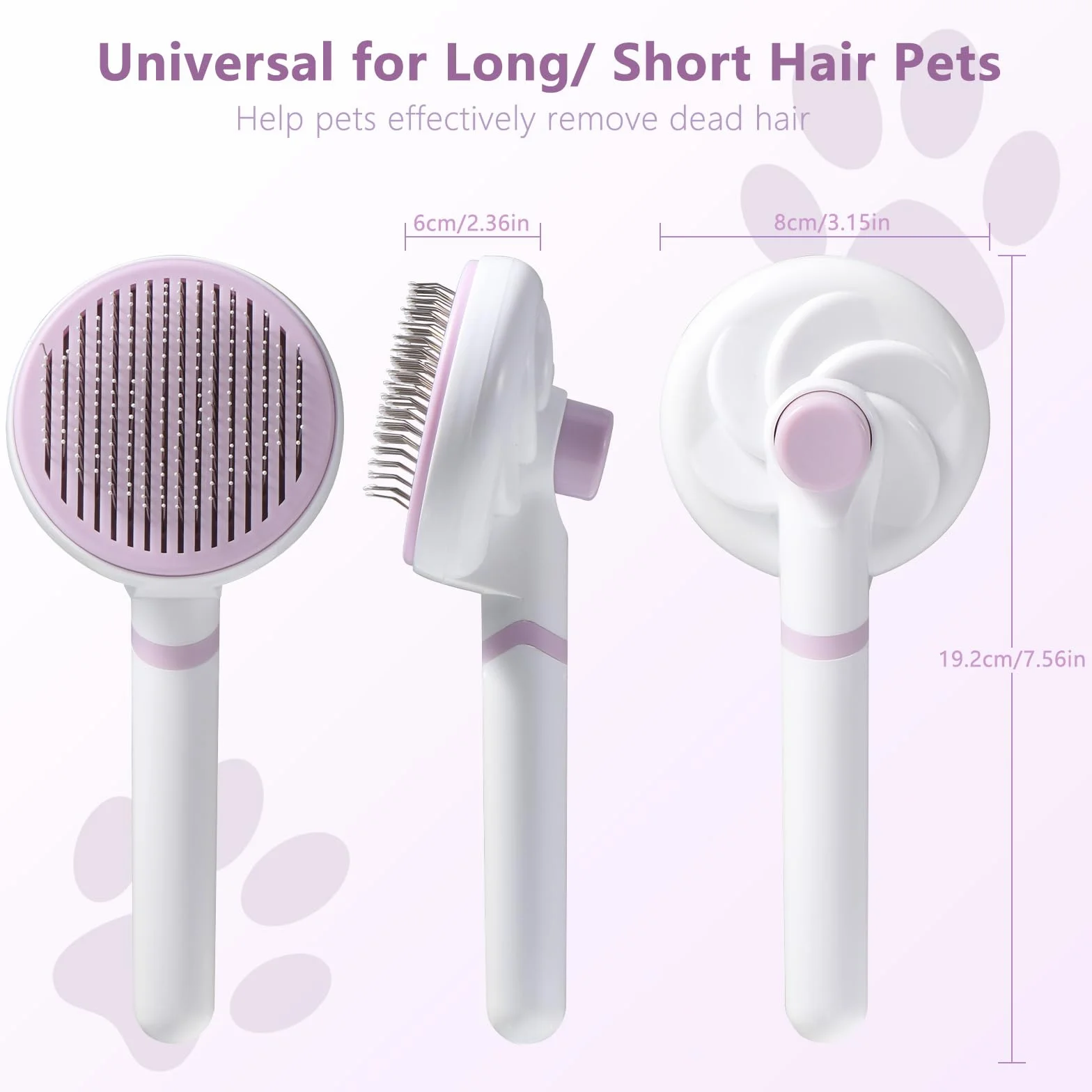 Brosse Chat Anti-Poils Poignée Amovible Toilettage Chats Poils Longs/Courts Violet