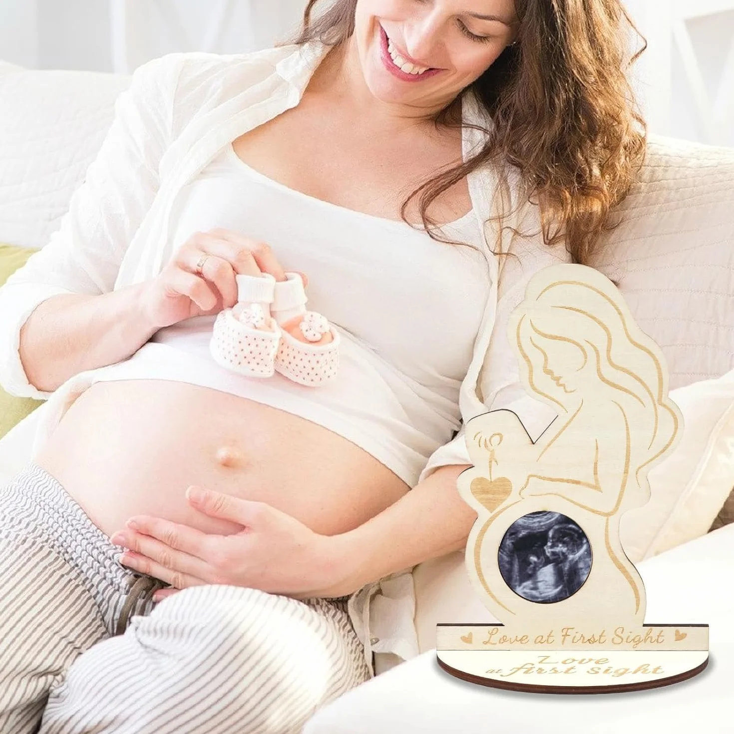 Cadre Photo Femme Enceinte en Bois - Décoration Unique pour Échographies de Bébé - Support Photo Ultrasons