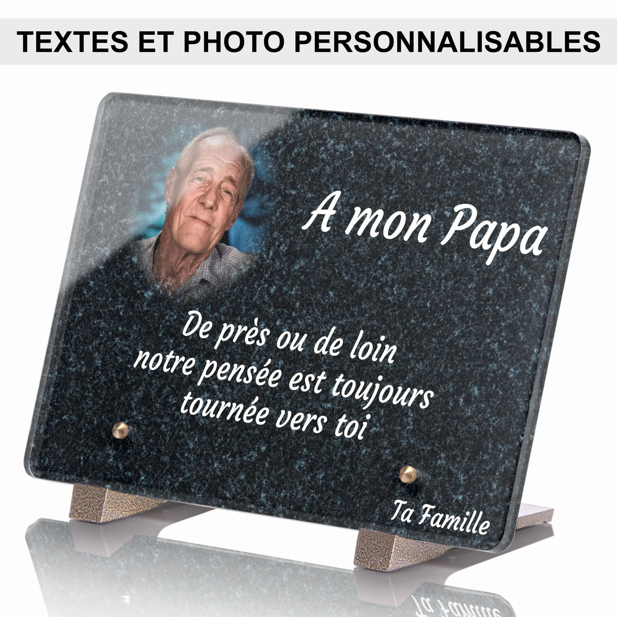 Plaque Funéraire Personnalisable avec Photo Effet Granit 30x20 cm Résistante aux Intempéries Traitée Anti UV