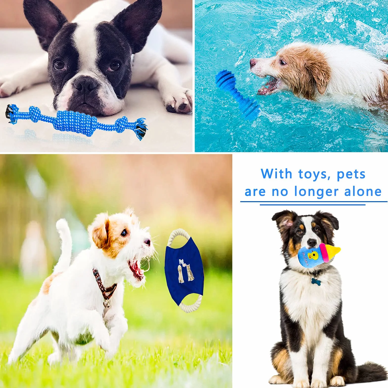 Ensemble de Jouets durables pour Chiens - Corde Jouet Solitude Petits et Moyens Chiens Cadeau Coton Naturel Non Toxique (Bleu)
