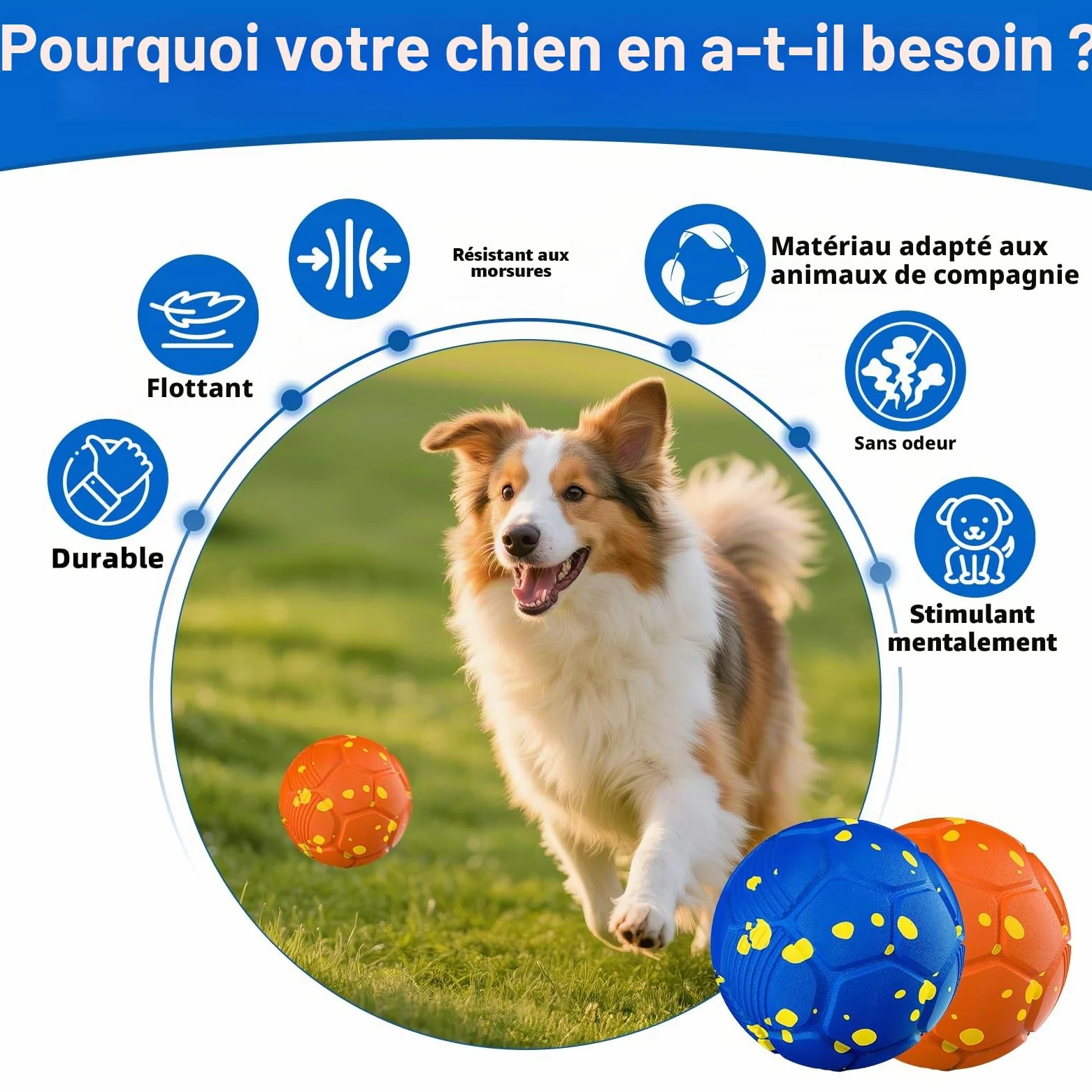 Balles pour Chiens Interactif Intelligente Electrique 3 Modes de Jeu Étanche et Rechargeable pour Chiens de Taille Moyenne et Grande pour Chien est en Caoutchouc Naturel