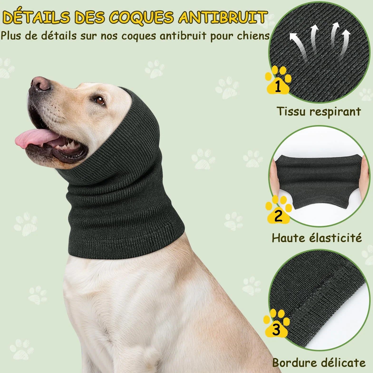 Kiiwah Cache-Oreilles pour Chien, Snood Cache Chien pour Protection Contre le Bruit, Bandeau pour Soulager l'anxiété, Annulation du Bruit pour Feux d'artifice, Orages, Aide au Toilettage