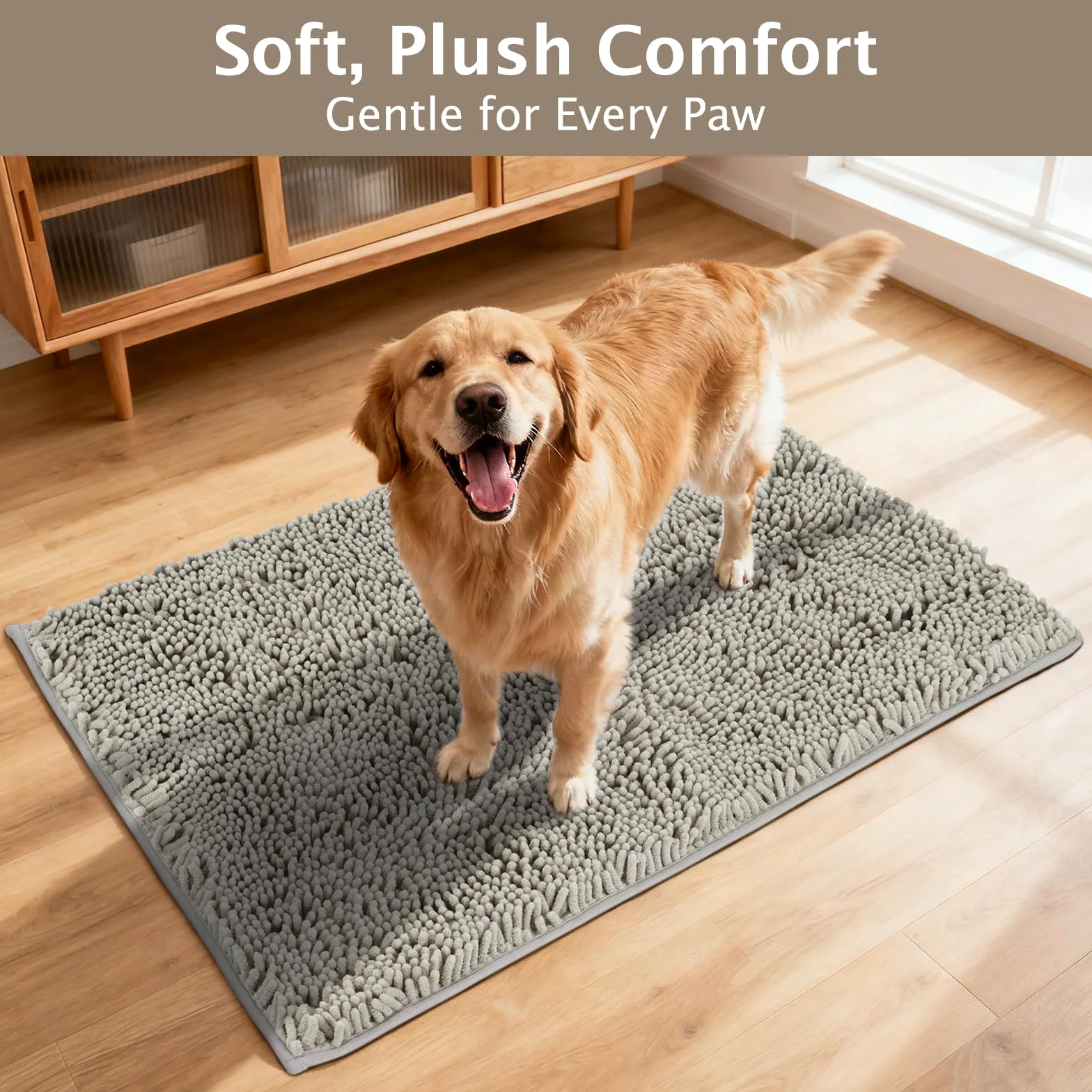 BVAGSS Tapis pour Chien à Entrée Anti-Boue,Super Absorbant Paillasson d'intérieur, Tapis d'Entrée Chenille à Séchage Rapide antidérapant, Lavable en Machine XH085 (Gris,60x90cm)