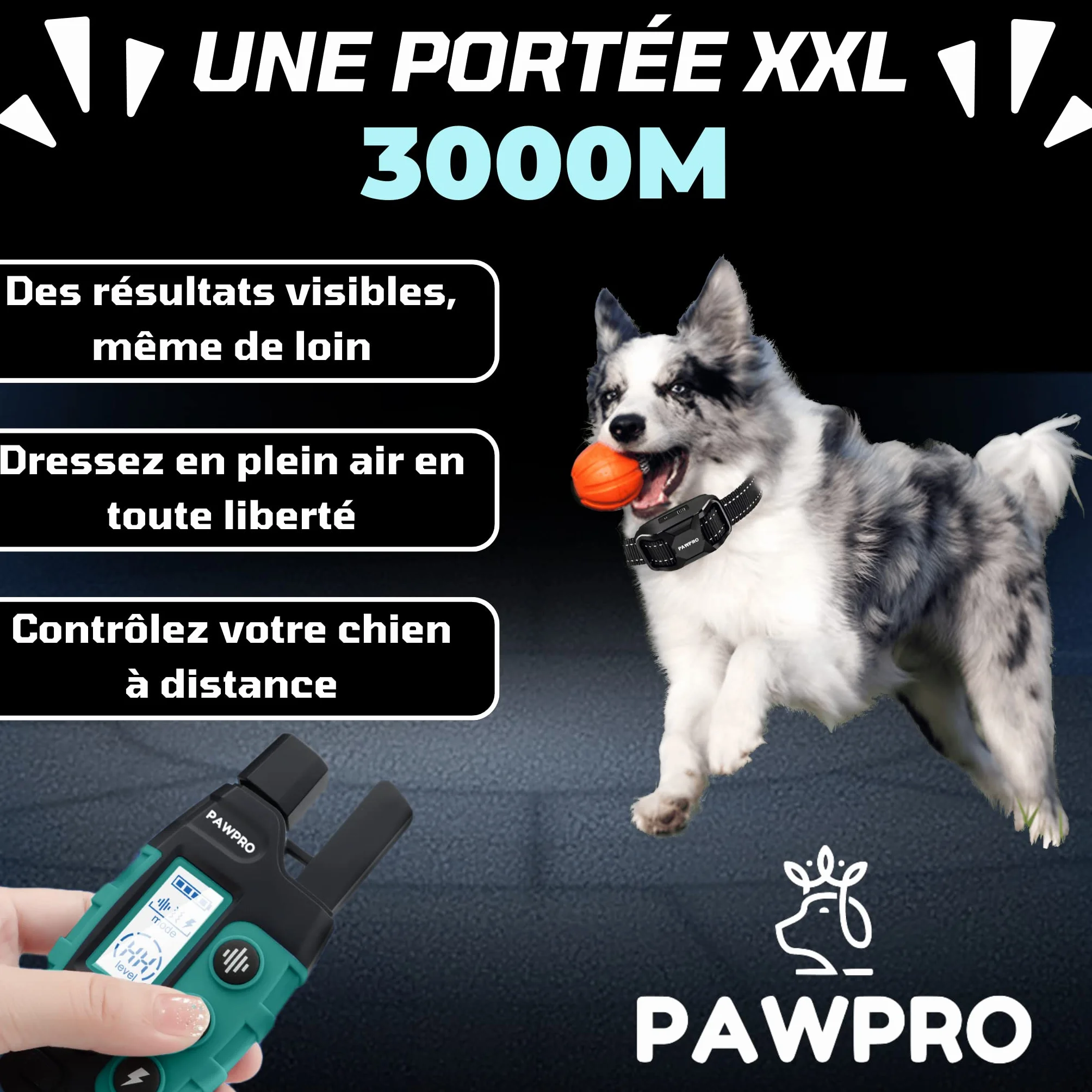 Collier de Dressage PAWPRO 3000m 3 Modes BIP Boost Vibration Conforme Loi 2024