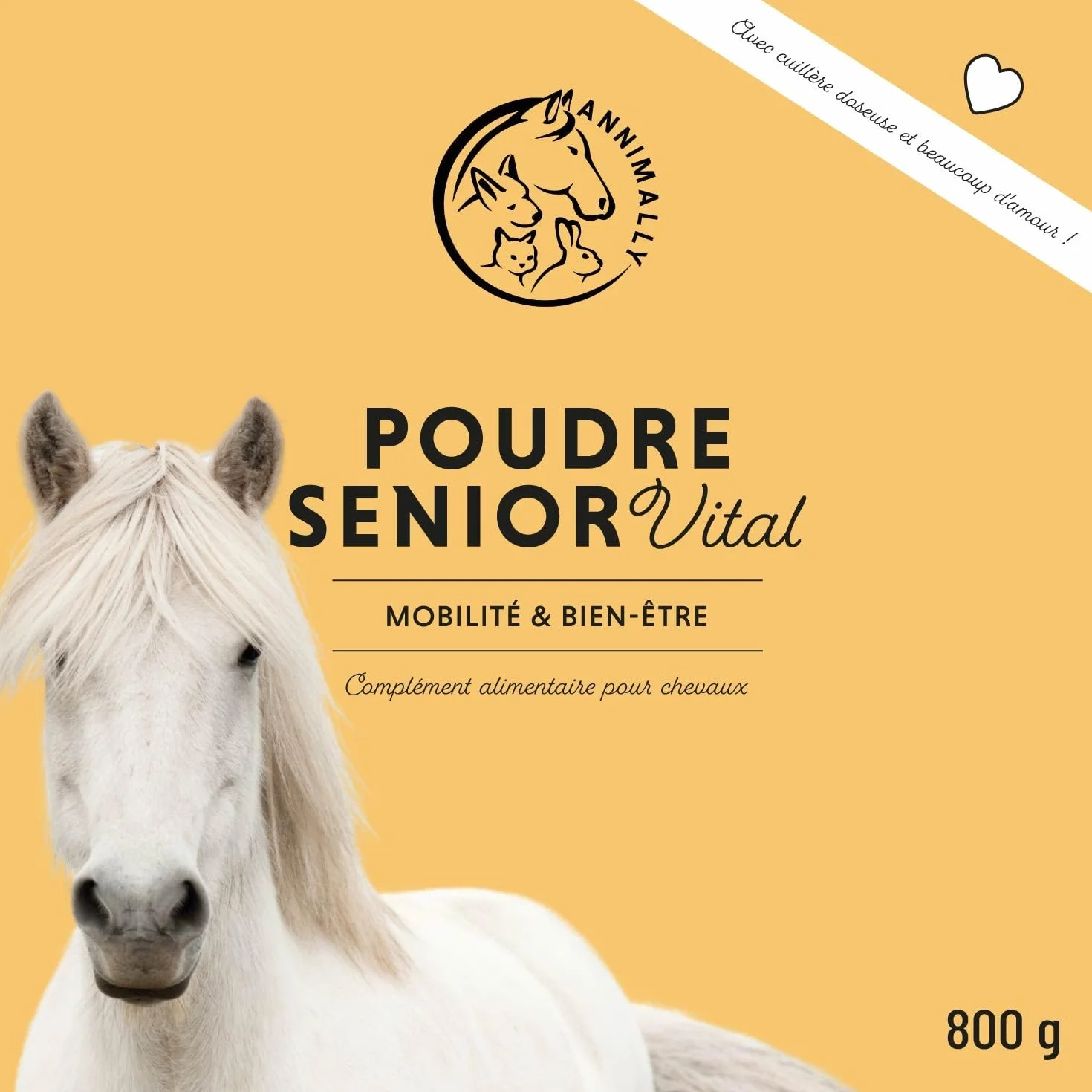 Annimally Senior Vital Poudre Cheval MSM Pépin de Raisin Glucosamine Griffe de Diable Complément Alimentaire Senior
