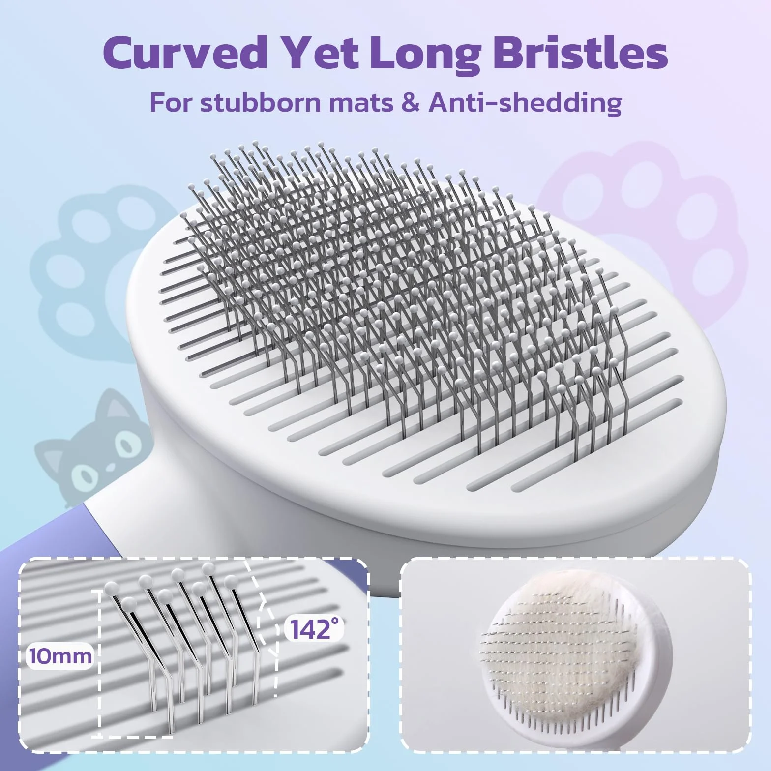 Brosse pour Chats et Chiens Zivacate Auto-nettoyante Poignée Ergonomique Poils Courts et Longs Violet